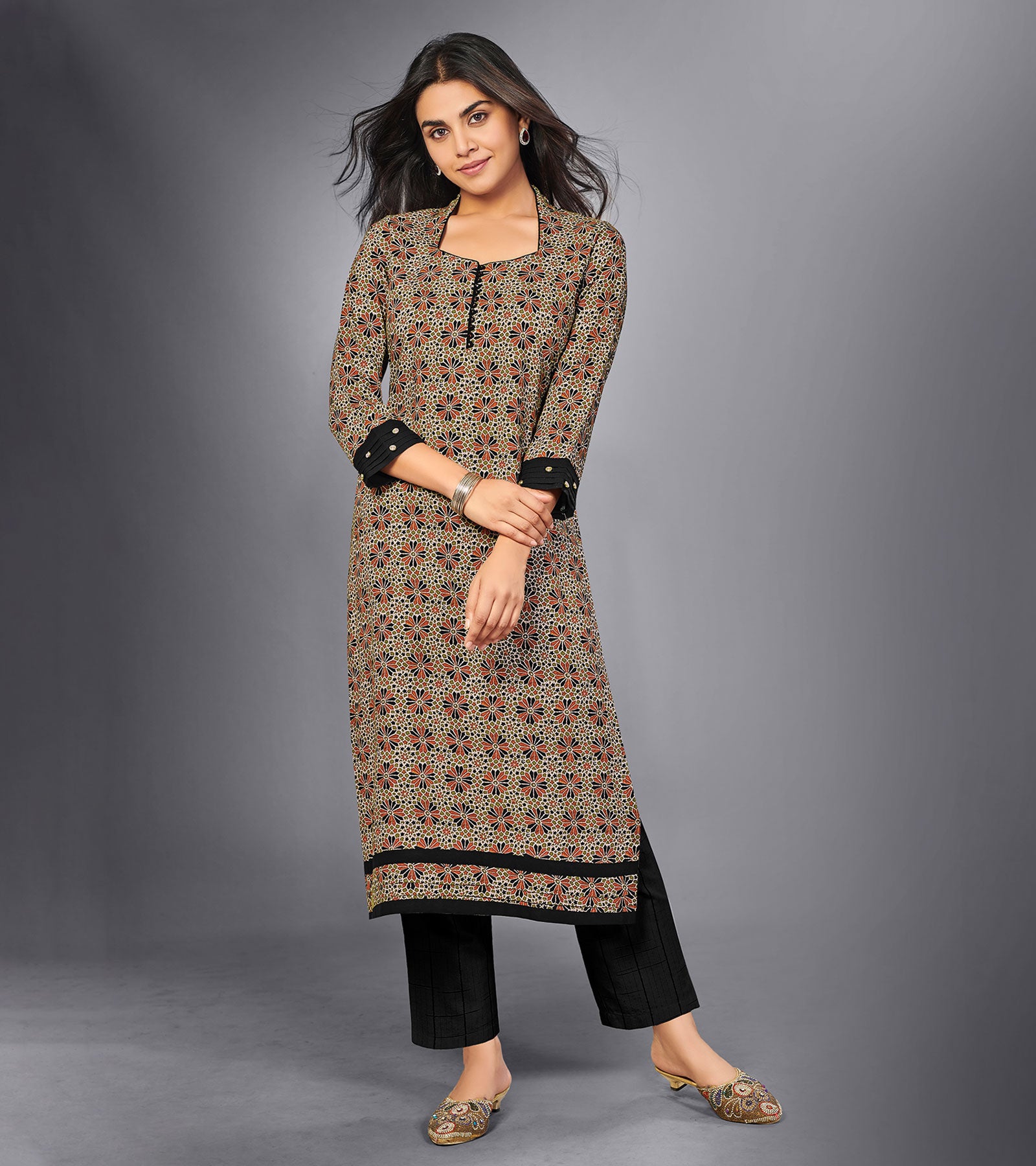 Laxmipati Coal Straight Cut Kurti With Digital Print