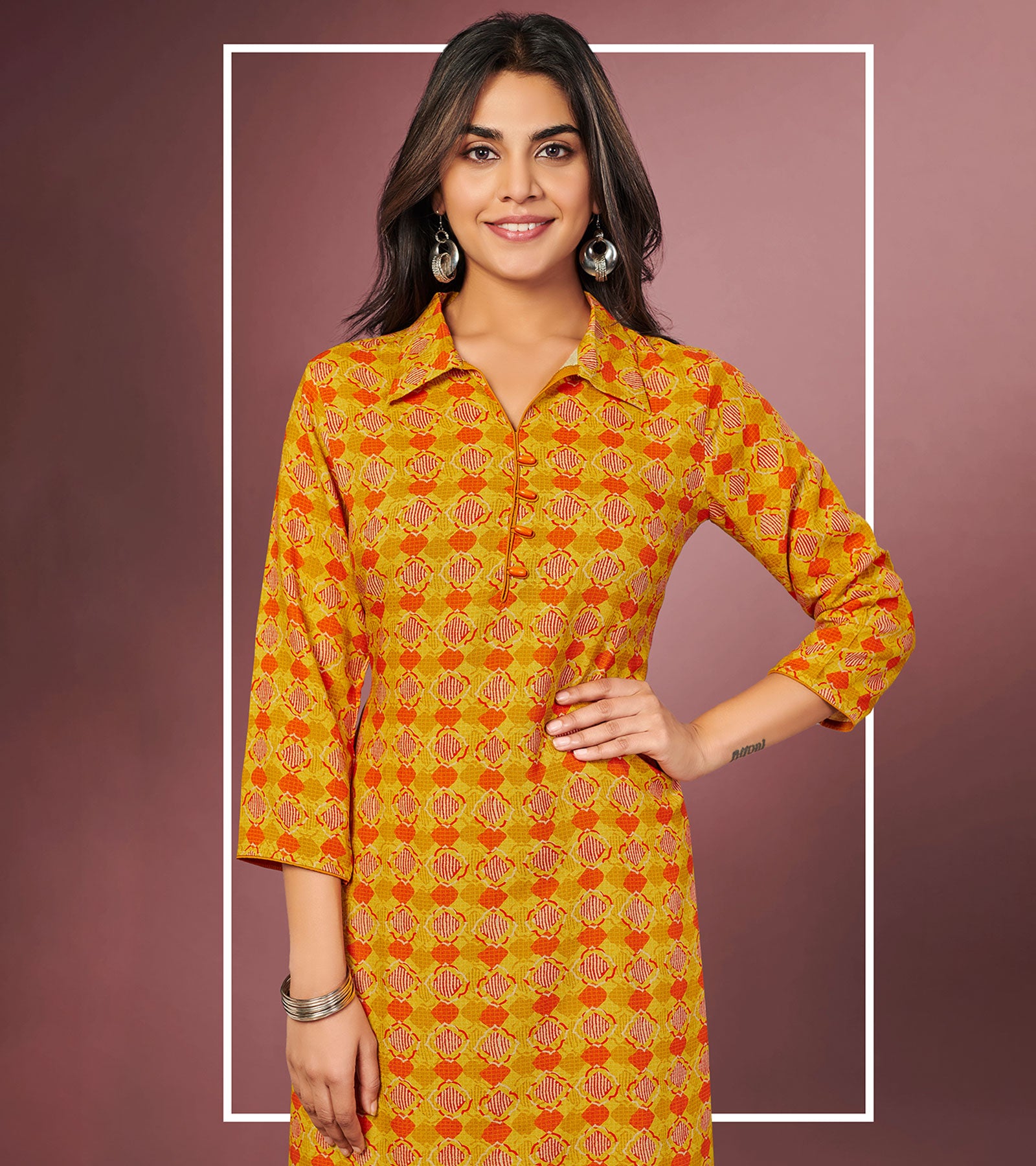 Laxmipati Beer Orange Straight Cut Kurti With Digital Print