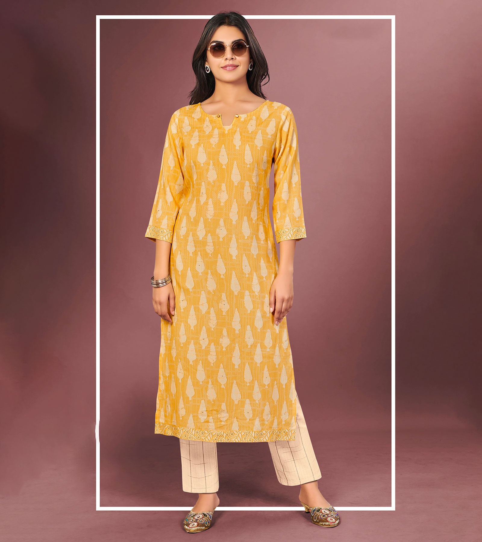 Laxmipati Gold Yellow Straight Cut Kurti With Digital Print