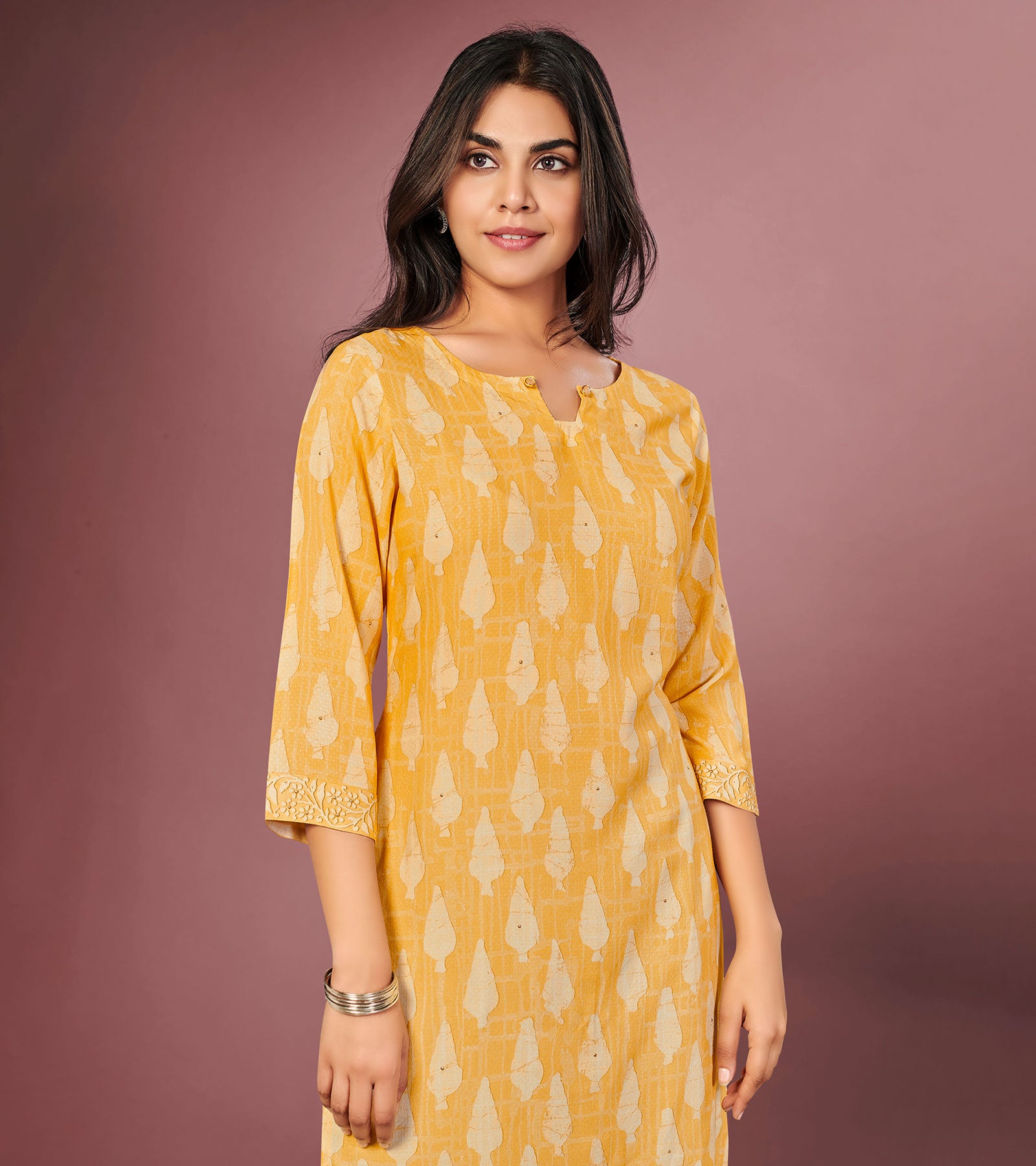 Laxmipati Gold Yellow Straight Cut Kurti With Digital Print