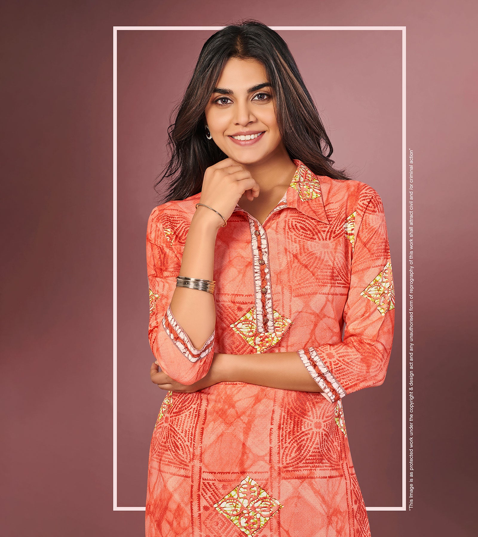 Laxmipati Flame Orange Straight Cut Kurti With Digital Print