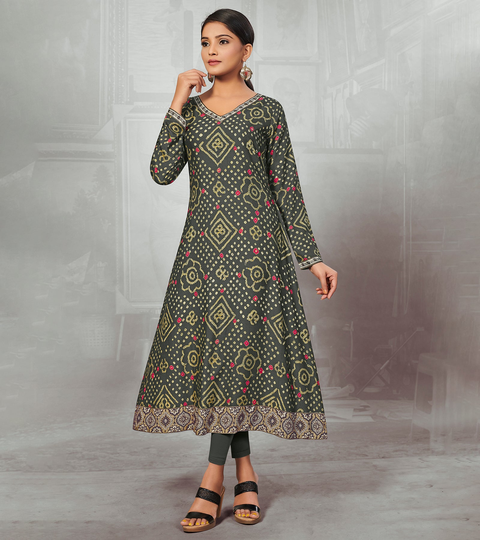 Laxmipati Charcol Straight Cut Kurti With Digital Print