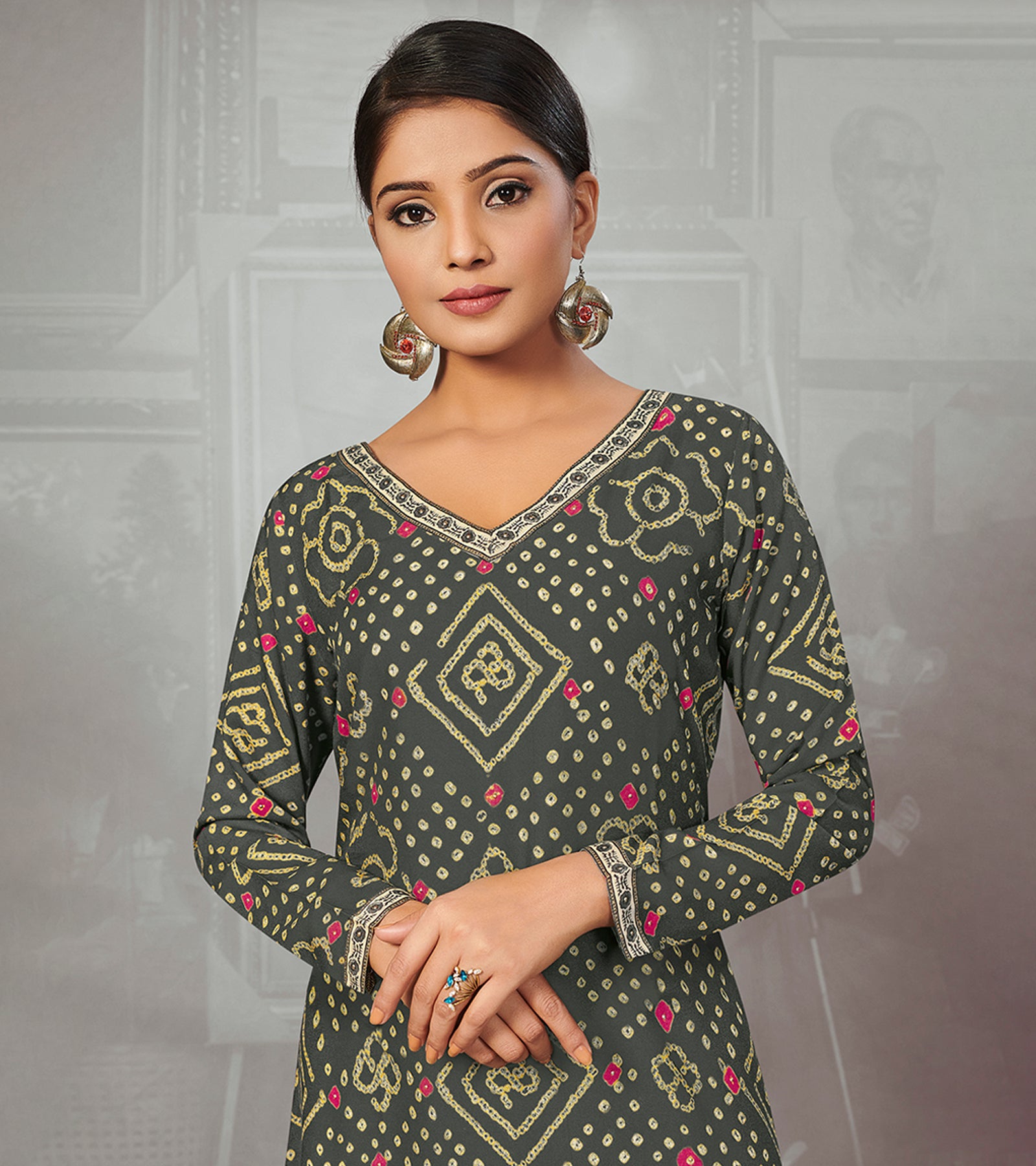 Laxmipati Charcol Straight Cut Kurti With Digital Print