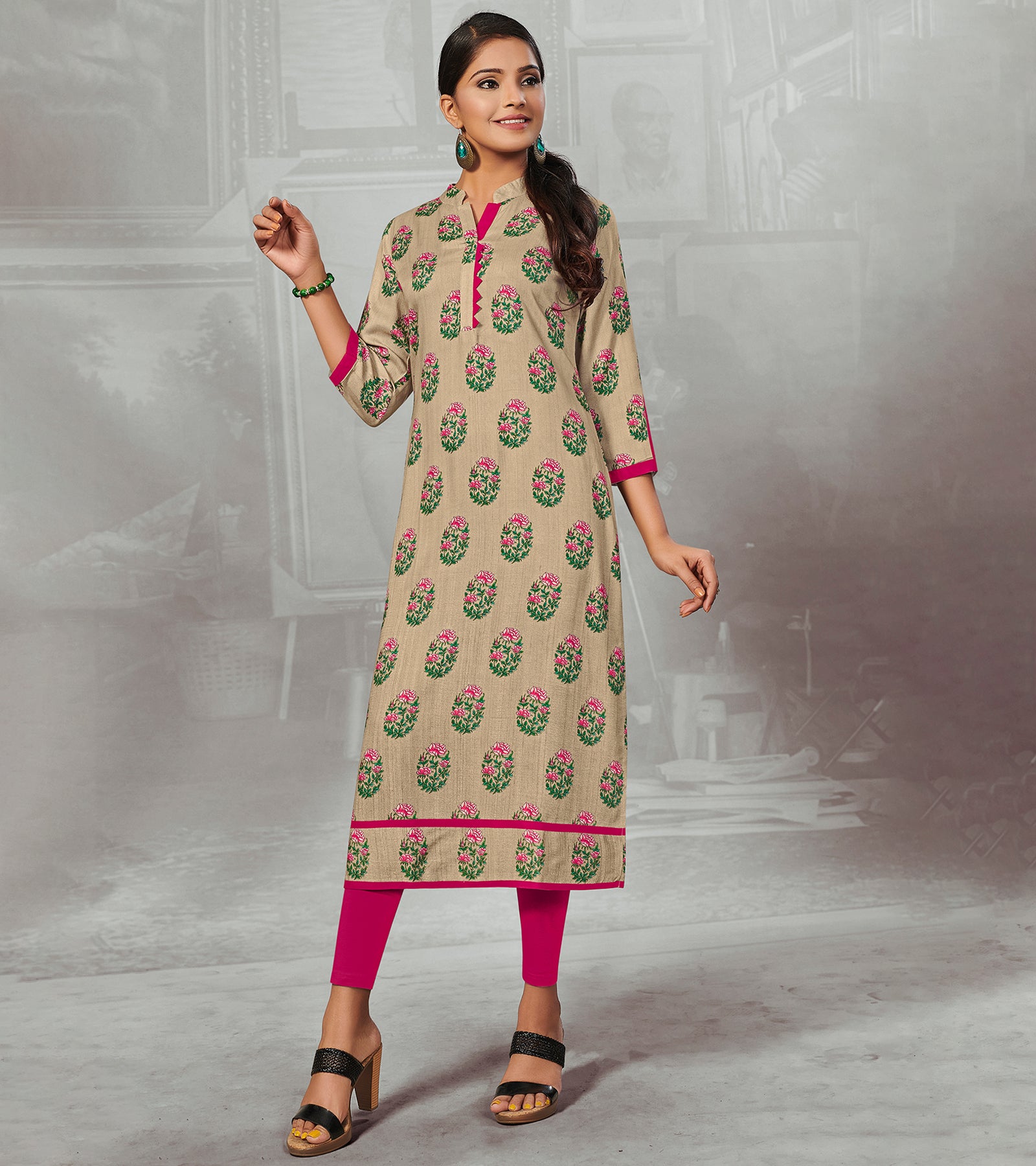 Laxmipati Butter Cream Straight Cut Kurti With Digital Print