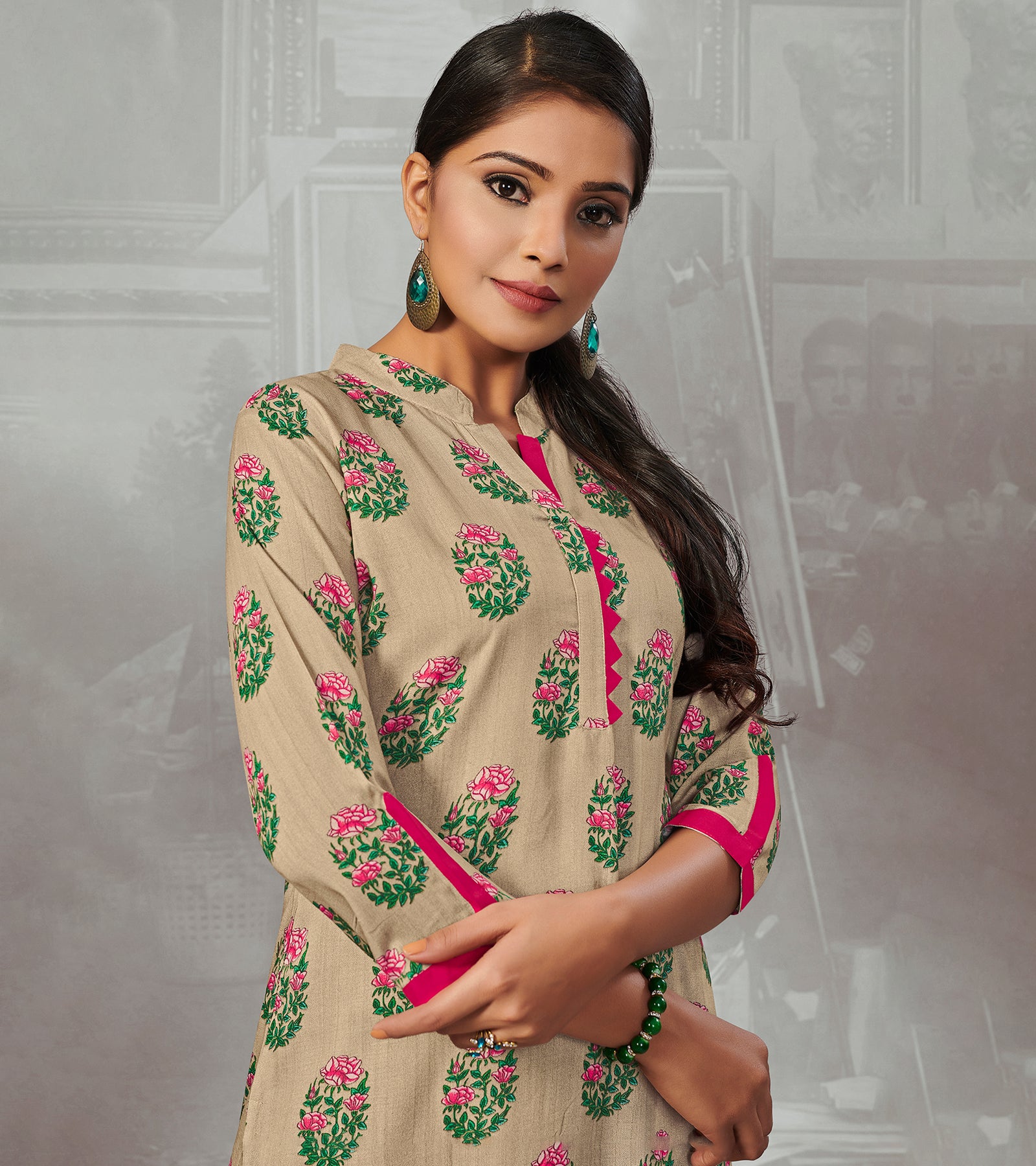 Laxmipati Butter Cream Straight Cut Kurti With Digital Print