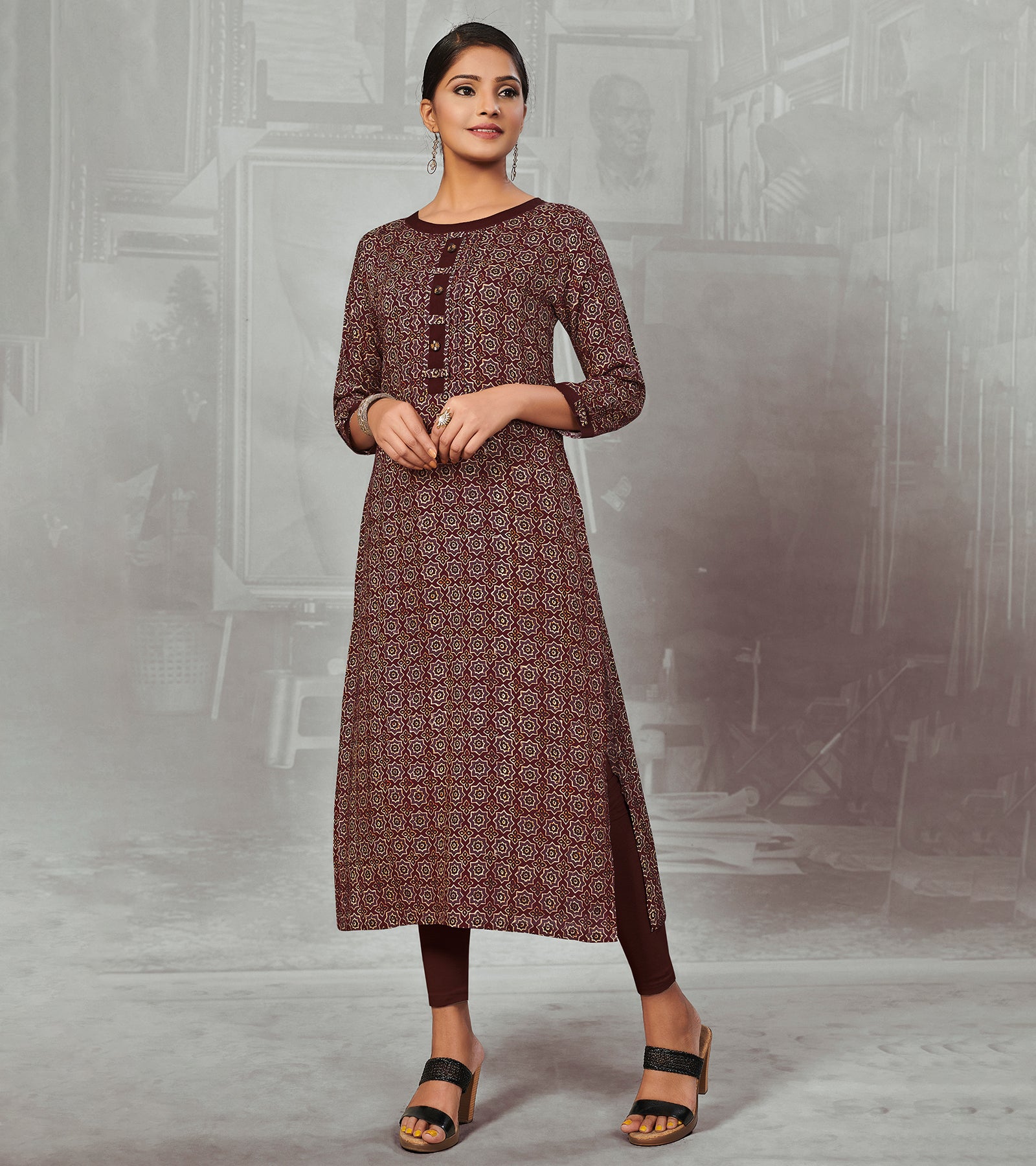 Laxmipati Walnut Straight Cut Kurti With Digital Print
