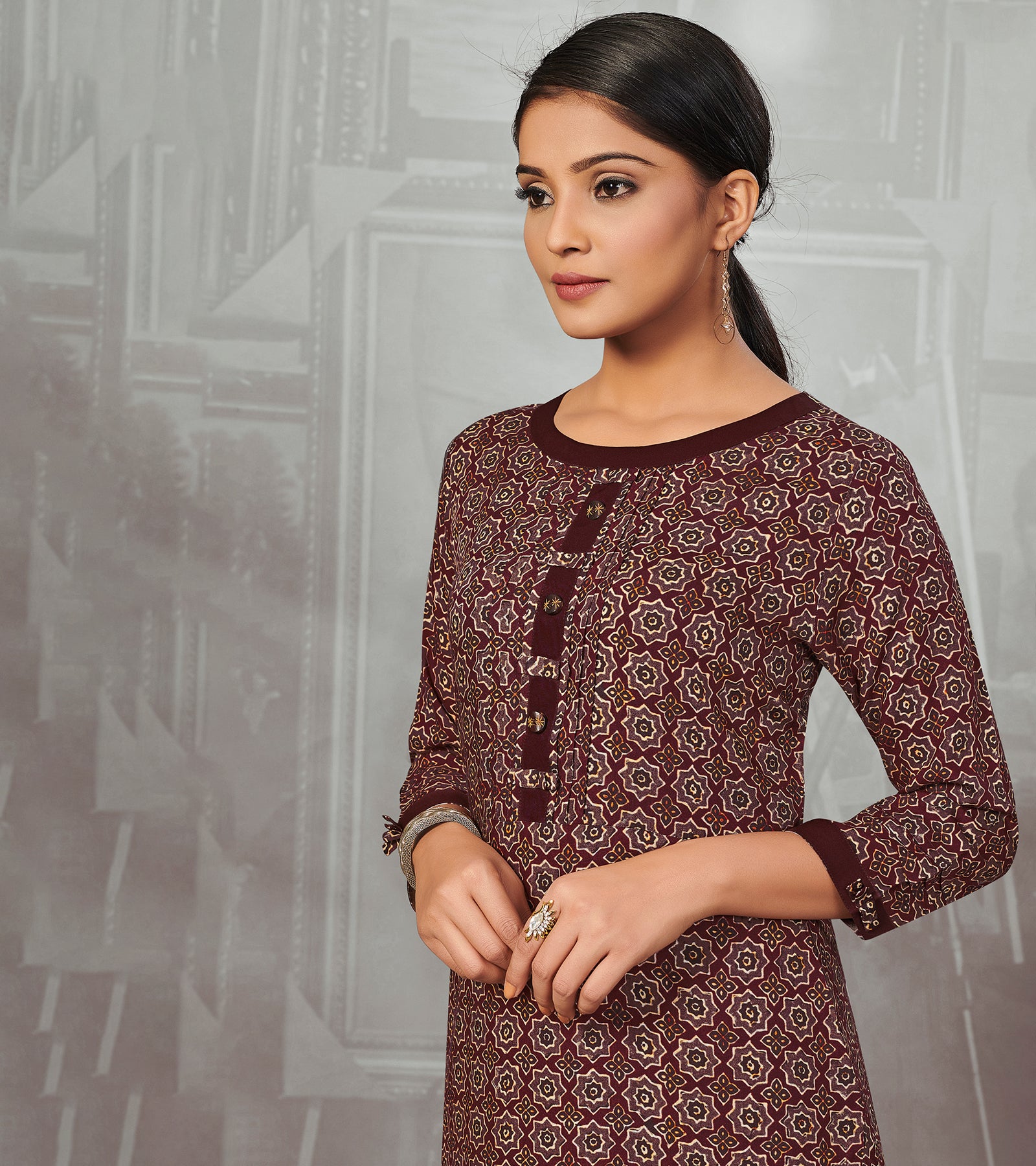 Laxmipati Walnut Straight Cut Kurti With Digital Print
