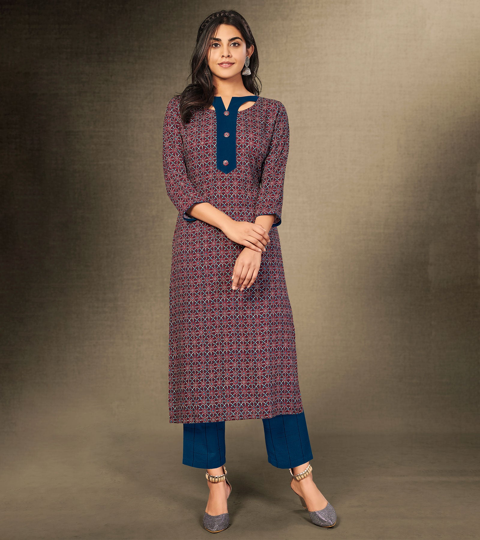 Laxmipati Peacock Blue Straight Cut Kurti With Digital Print
