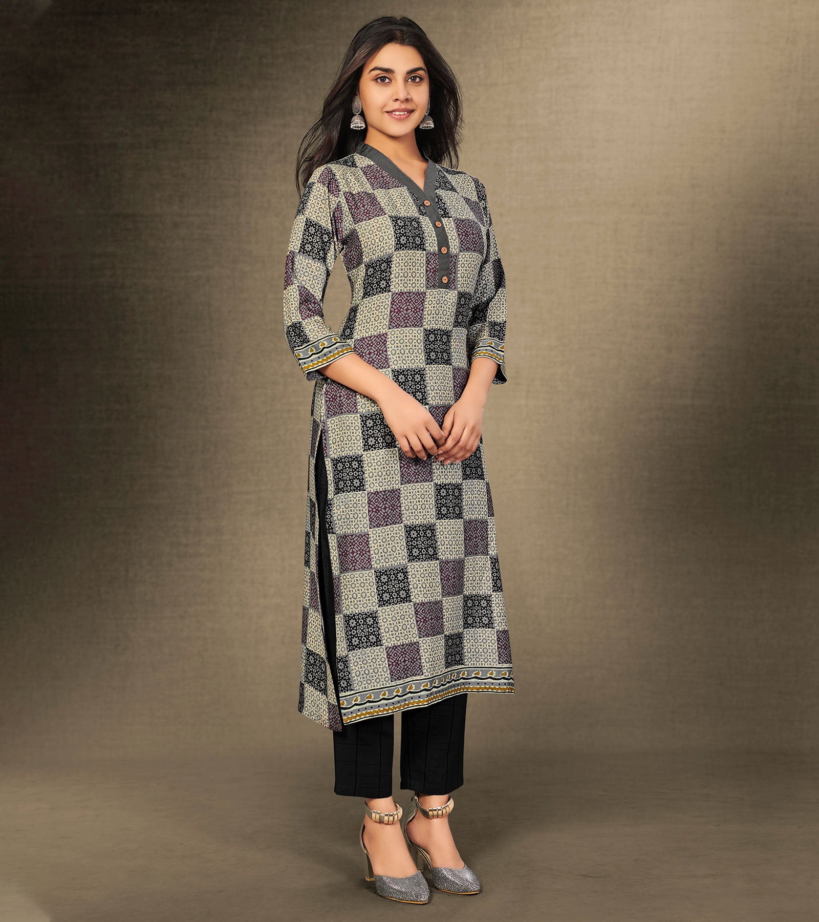 Laxmipati Dark Squirrel Grey Straight Cut Kurti With Digital Print