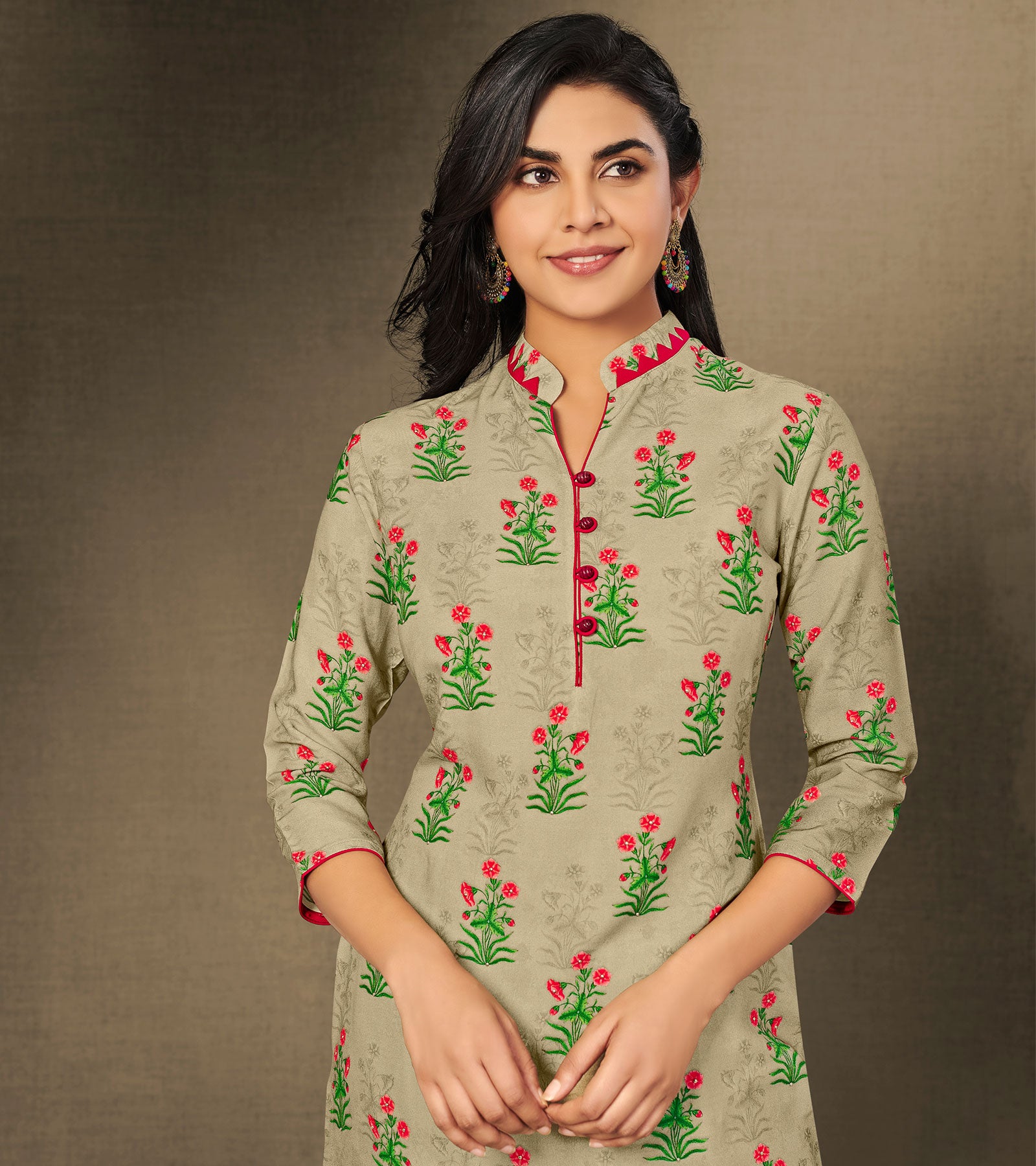 Laxmipati Grey Beige Straight Cut Kurti With Digital Print