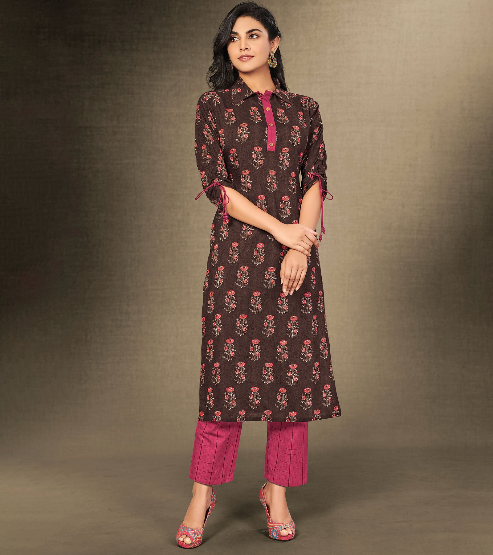 Laxmipati Chicory Coffee Straight Cut Kurti With Digital Print