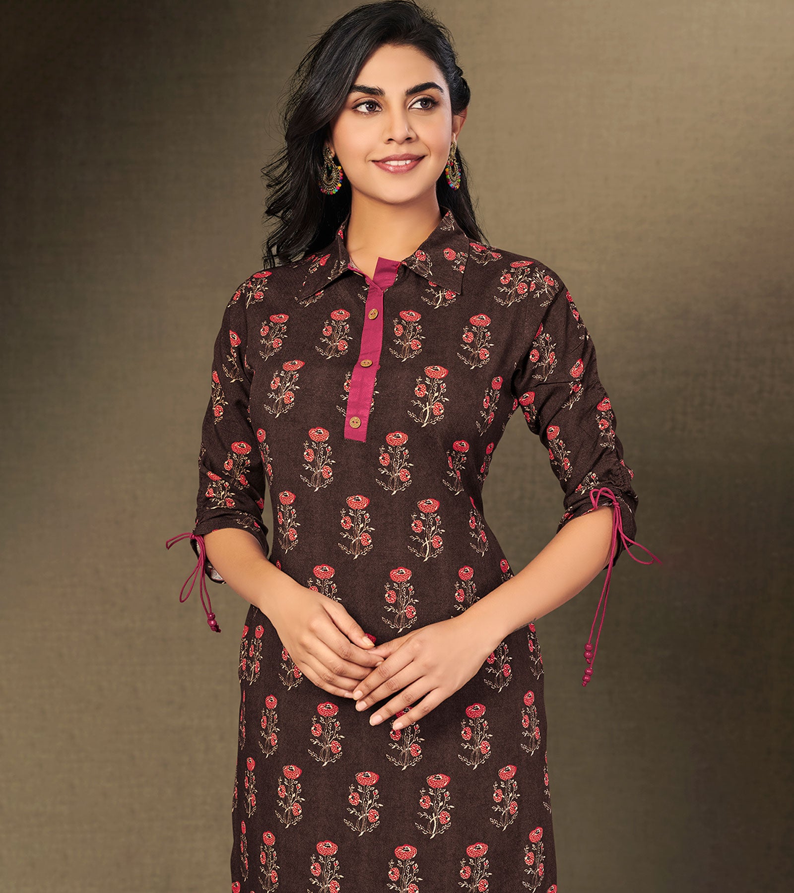 Laxmipati Chicory Coffee Straight Cut Kurti With Digital Print