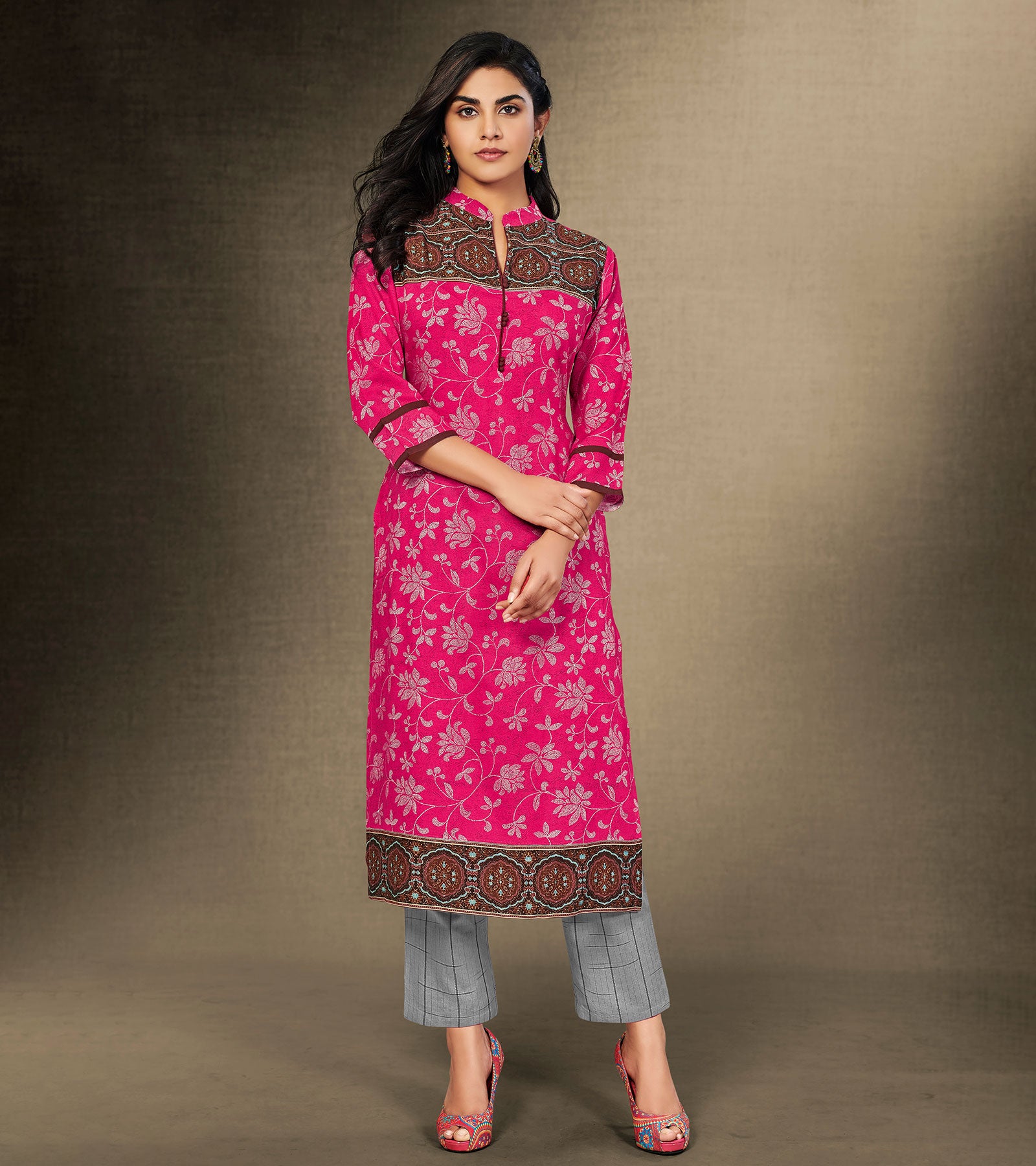 Laxmipati Ruby Pink Straight Cut Kurti With Digital Print