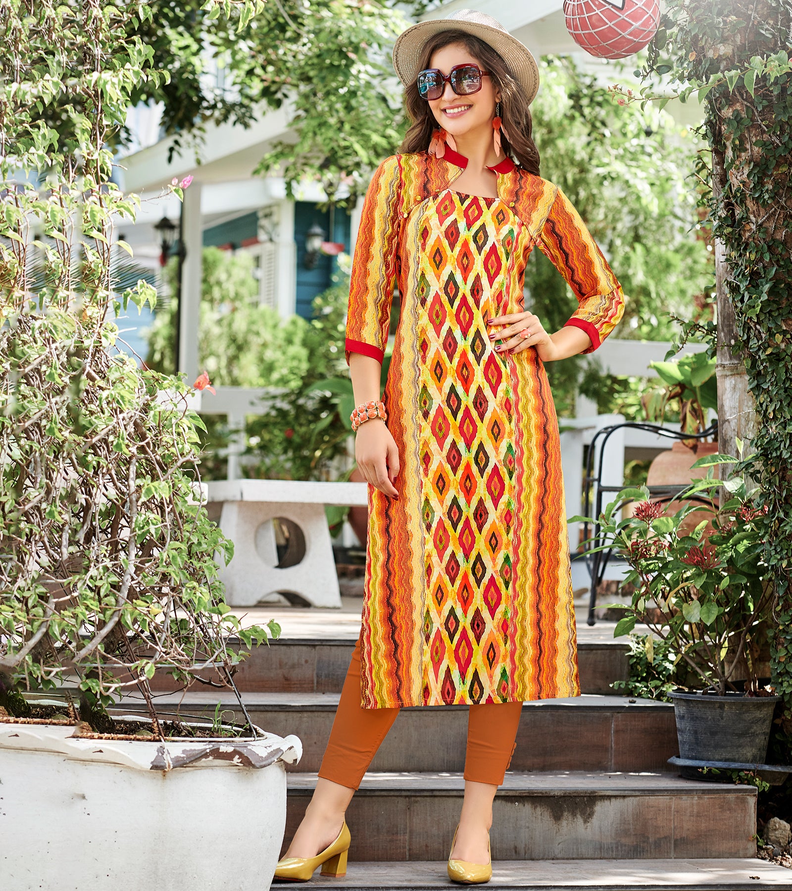 Laxmipati Polygenic Crepe with Georgette touch Multicolor kurtis