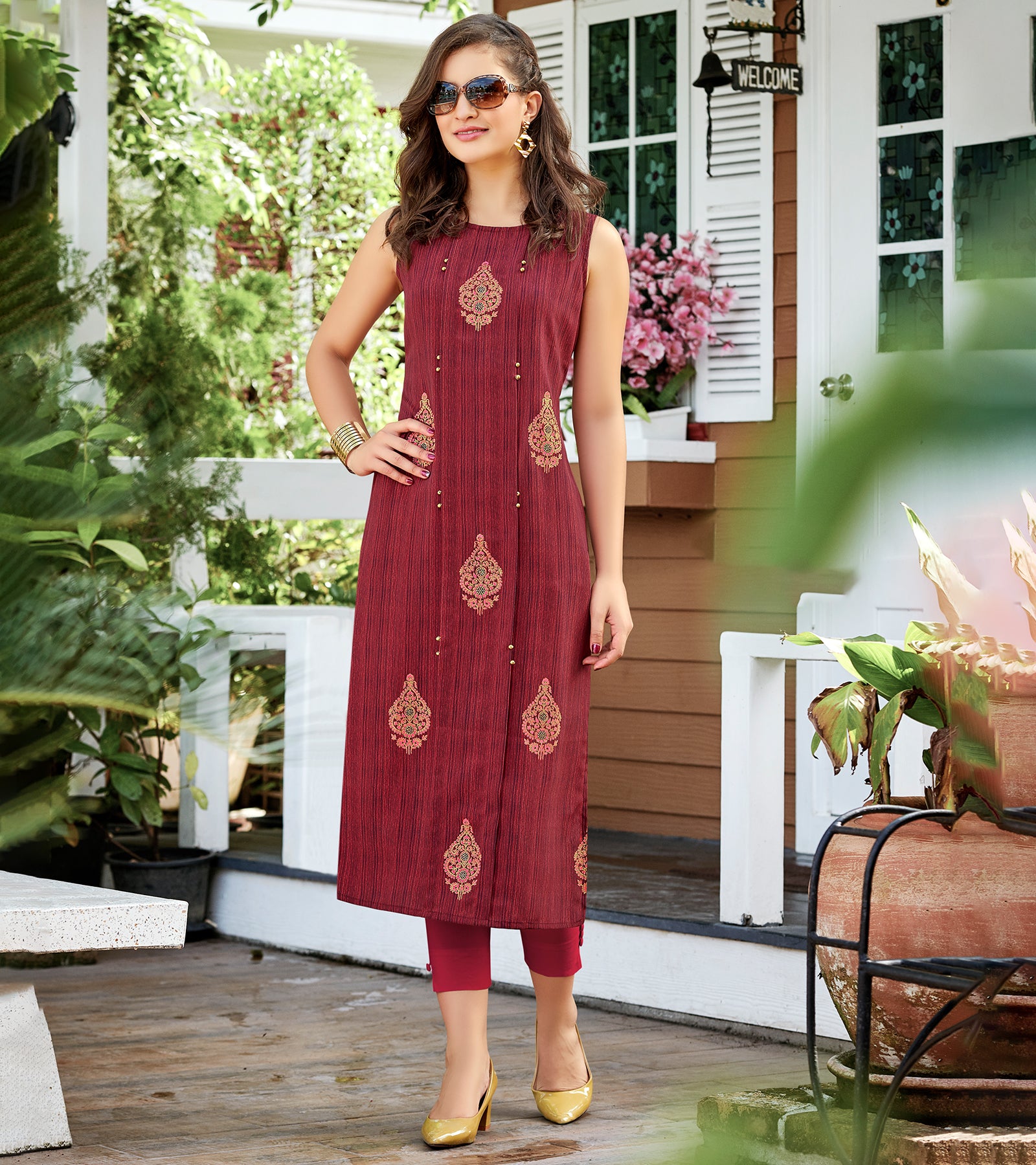 Laxmipati Polygenic Crepe with Georgette touch Multicolor kurtis