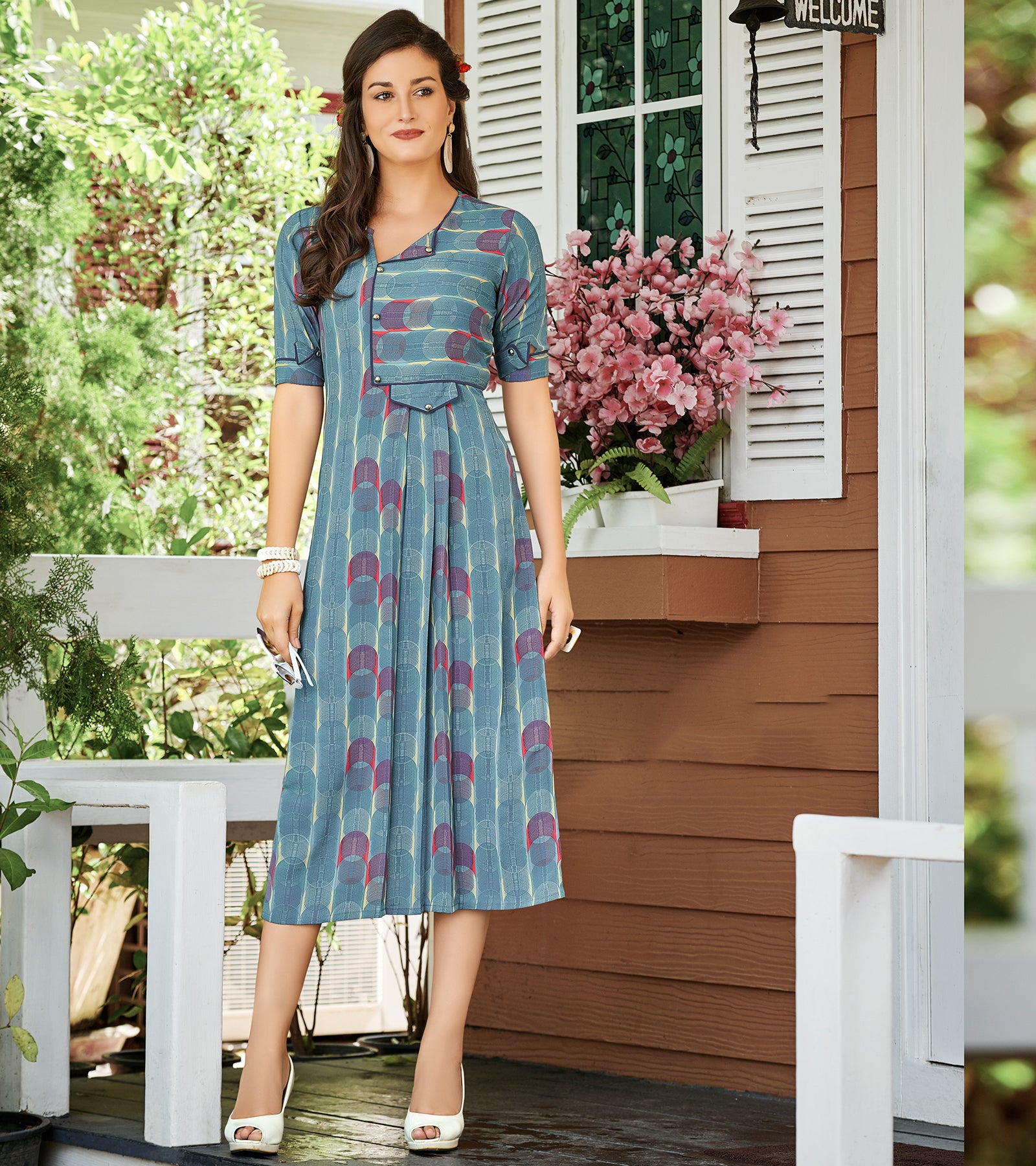 Laxmipati Polygenic Crepe with Georgette touch Multicolor kurtis