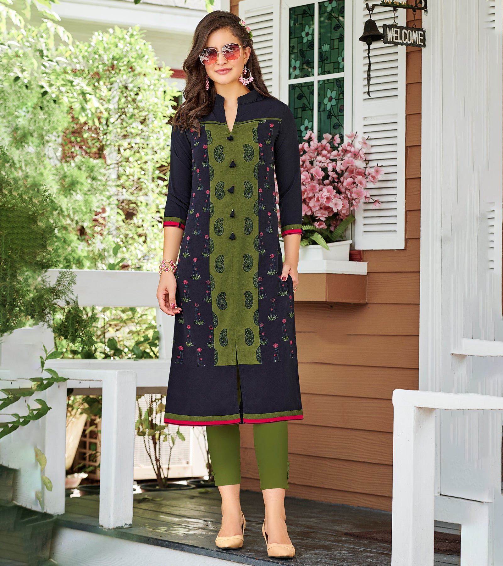 Laxmipati Polygenic Crepe with Georgette touch Multicolor kurtis