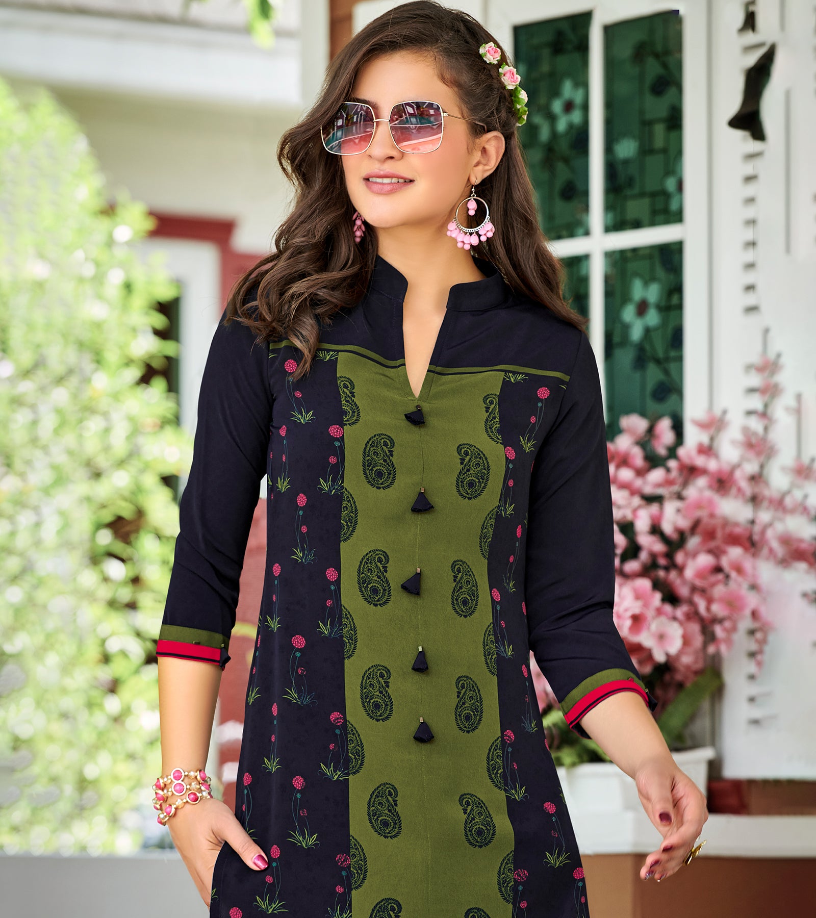 Laxmipati Polygenic Crepe with Georgette touch Multicolor kurtis