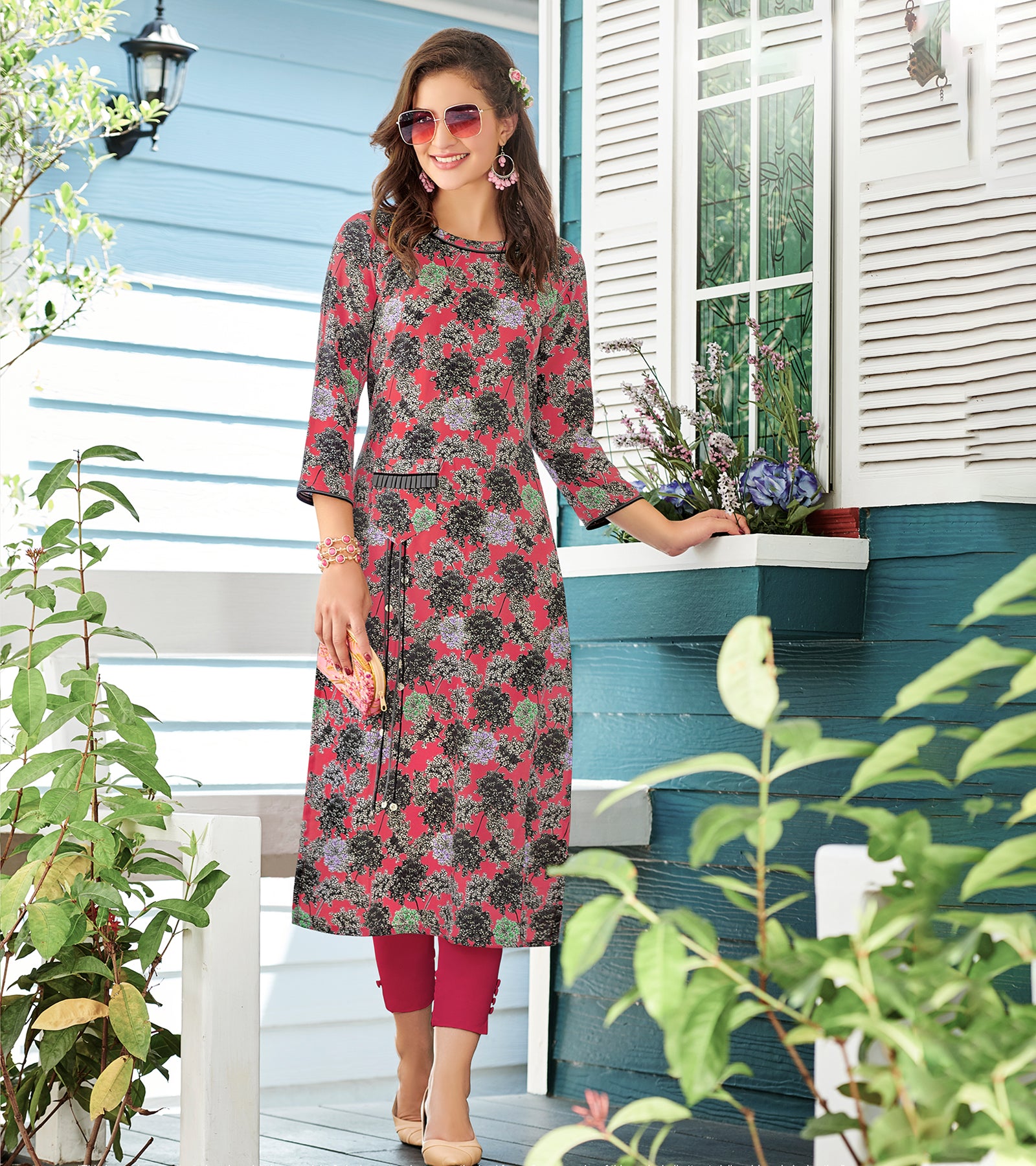 Laxmipati Polygenic Crepe with Georgette touch Multicolor kurtis