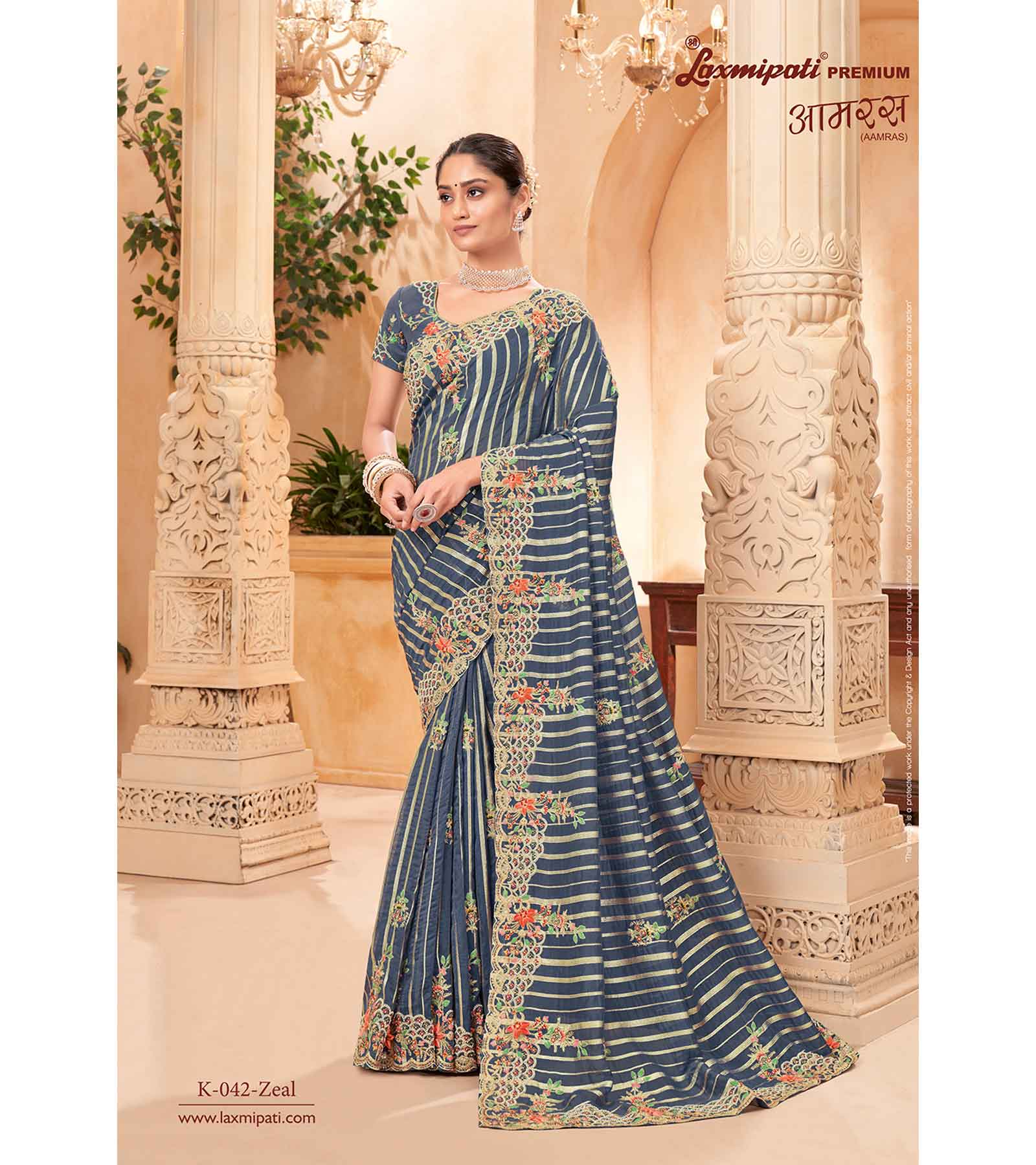 Laxmipati AAMRAS K-42 Tissue Zari Grey Saree