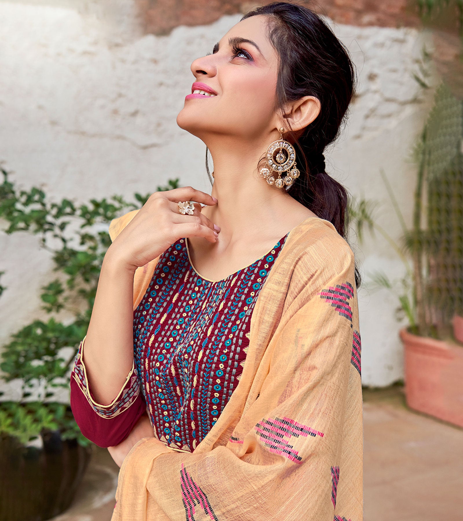 Laxmipati Pure Viscose Mysty Maroon Straight Cut Kurti With Pant And Dupatta