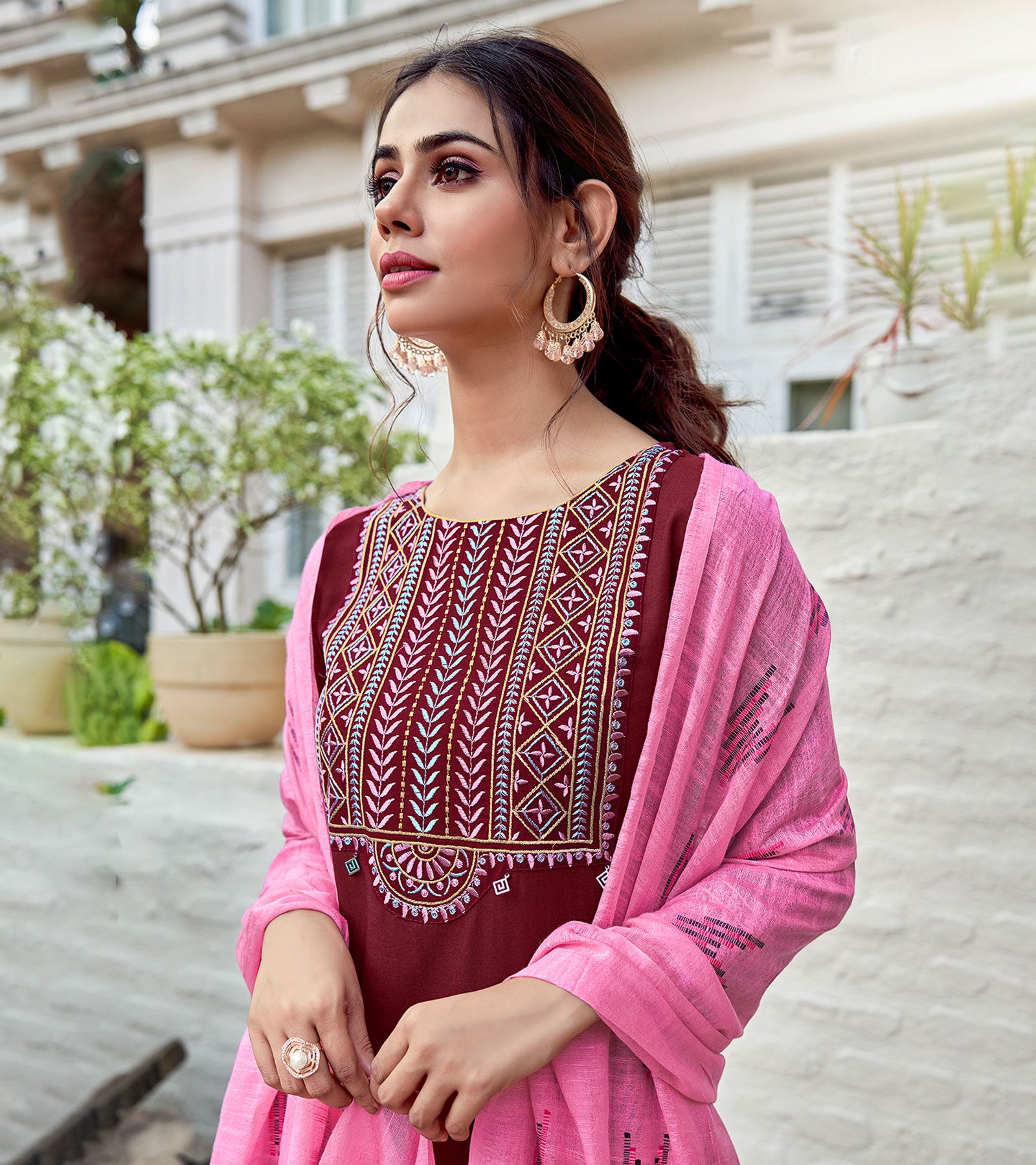 Laxmipati Pure Viscose Plam With Pink Straight Cut Kurti With Pant And Dupatta