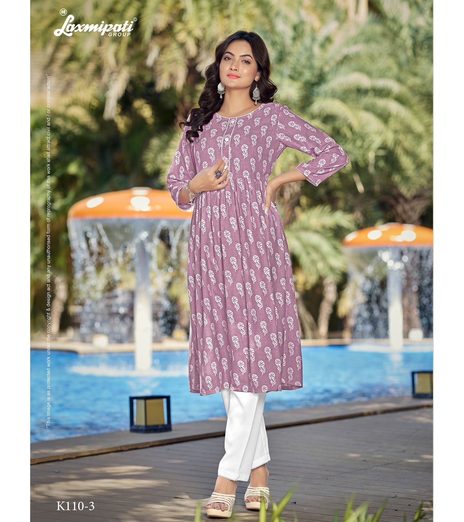 Laxmipati Spun Base Fabric Mauve Nayra Cut Kurti With Pant