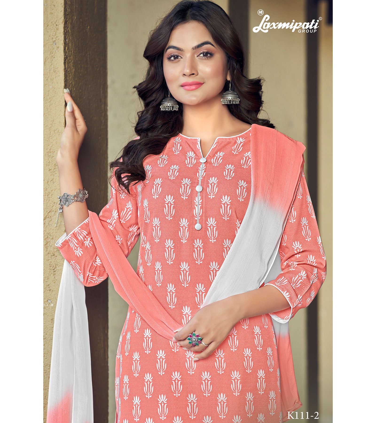 Laxmipati Chanchal Spun Base Flamingo Kurti , Pant & Dupatta