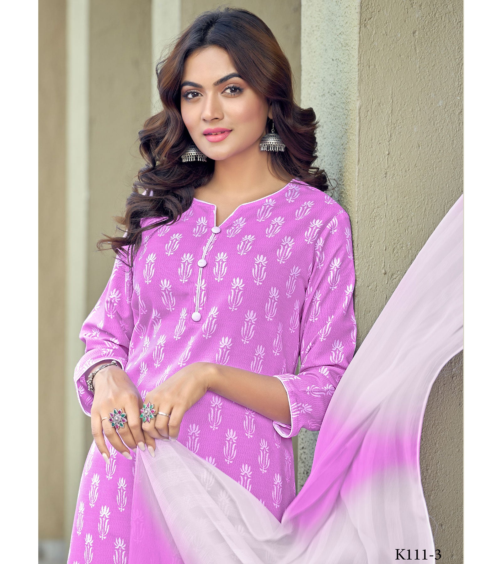 Laxmipati Chanchal Spun Base Light Violet Kurti , Pant & Dupatta