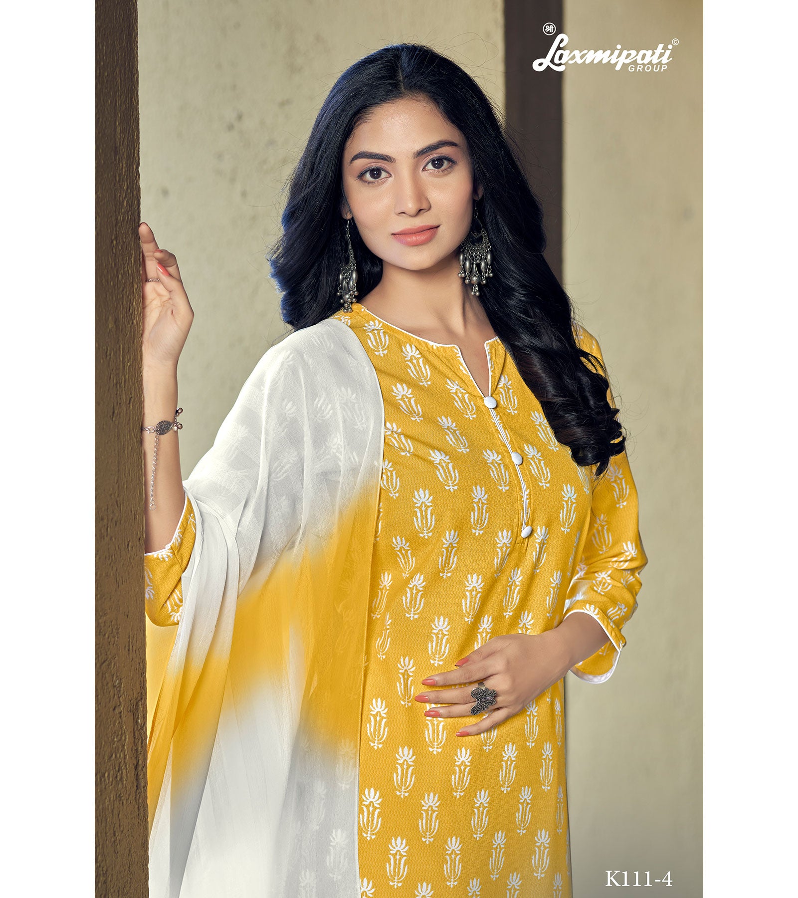 Laxmipati Chanchal Spun Base Yellow Kurti , Pant & Dupatta