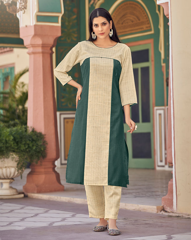 Laxmipati Bsy & Banjara Green Bay Kurti With Two Fabrics By Giving Different Princess Lines , Fancy Yoke , Classy Necklines And Sleeve With Comfy Cuff.