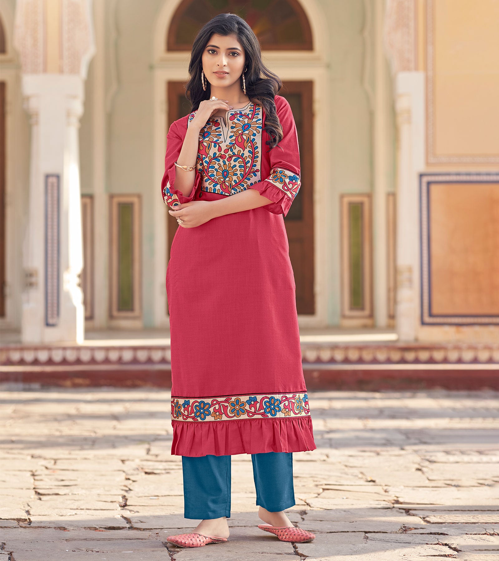 Laxmipati Swiss Slue Brink Pink Straight Kurta