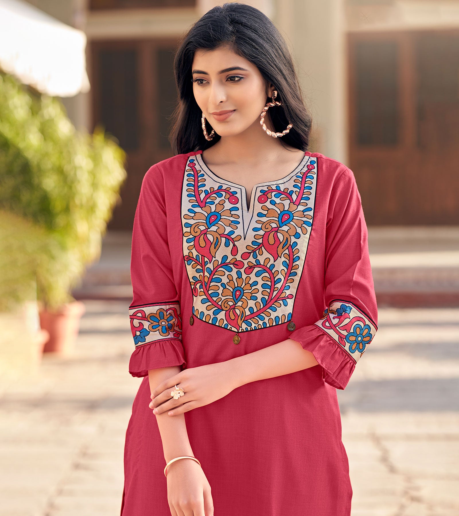 Laxmipati Swiss Slue Brink Pink Straight Kurta