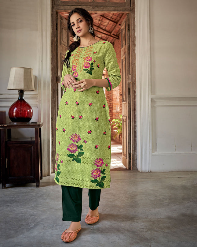 Laxmipati Muslin Blossom Green Straight Cut Kurti With Digital Print