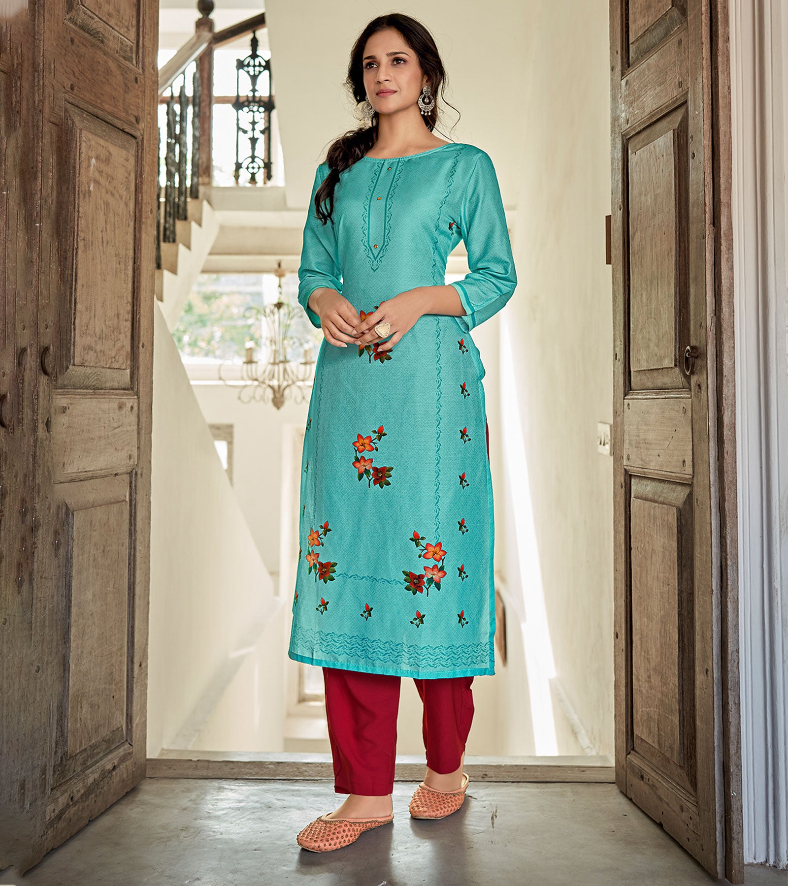 Laxmipati Muslin French Blue Straight Cut Kurti With Digital Print