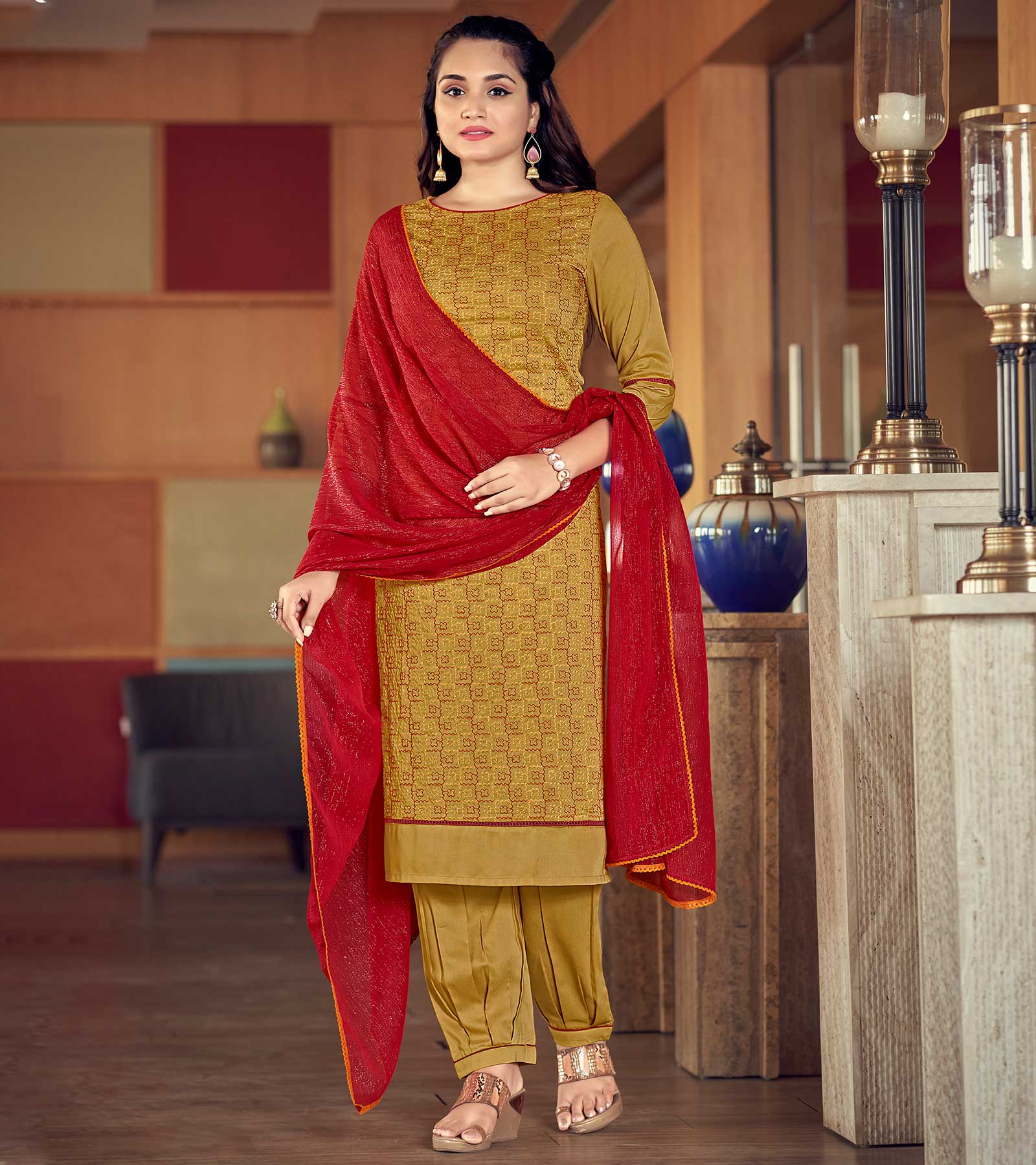 Laxmipati Meri Gold Straight Cut Kurti, Pant & Dupatta