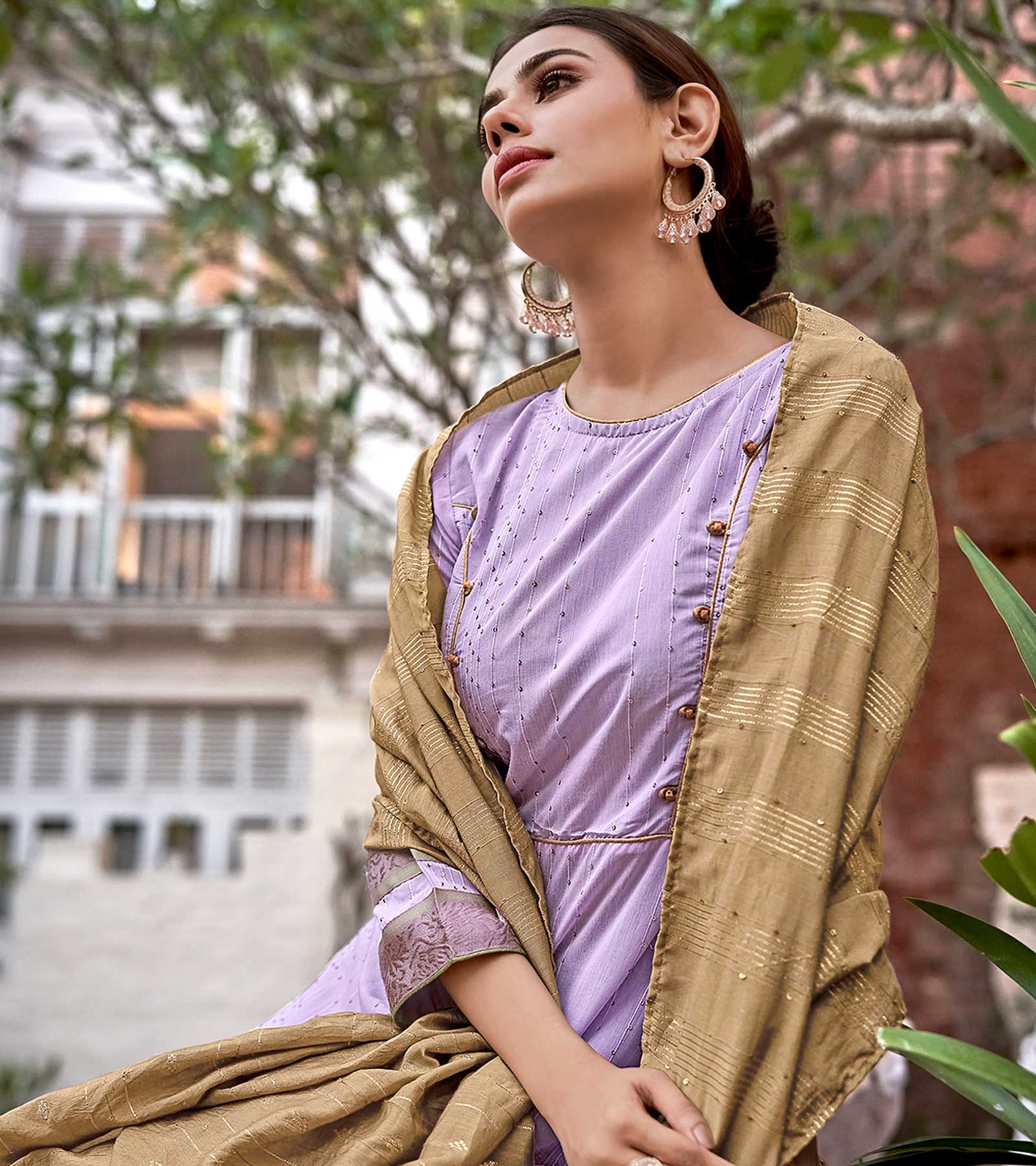 Laxmipati Muslin Roman Purple Flaired Length Gown With Dupatta