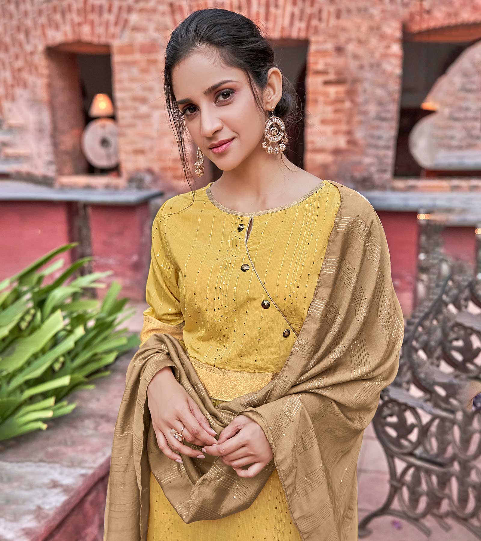 Laxmipati Muslin Luminating Yellow Flaired Length Gown With Dupatta