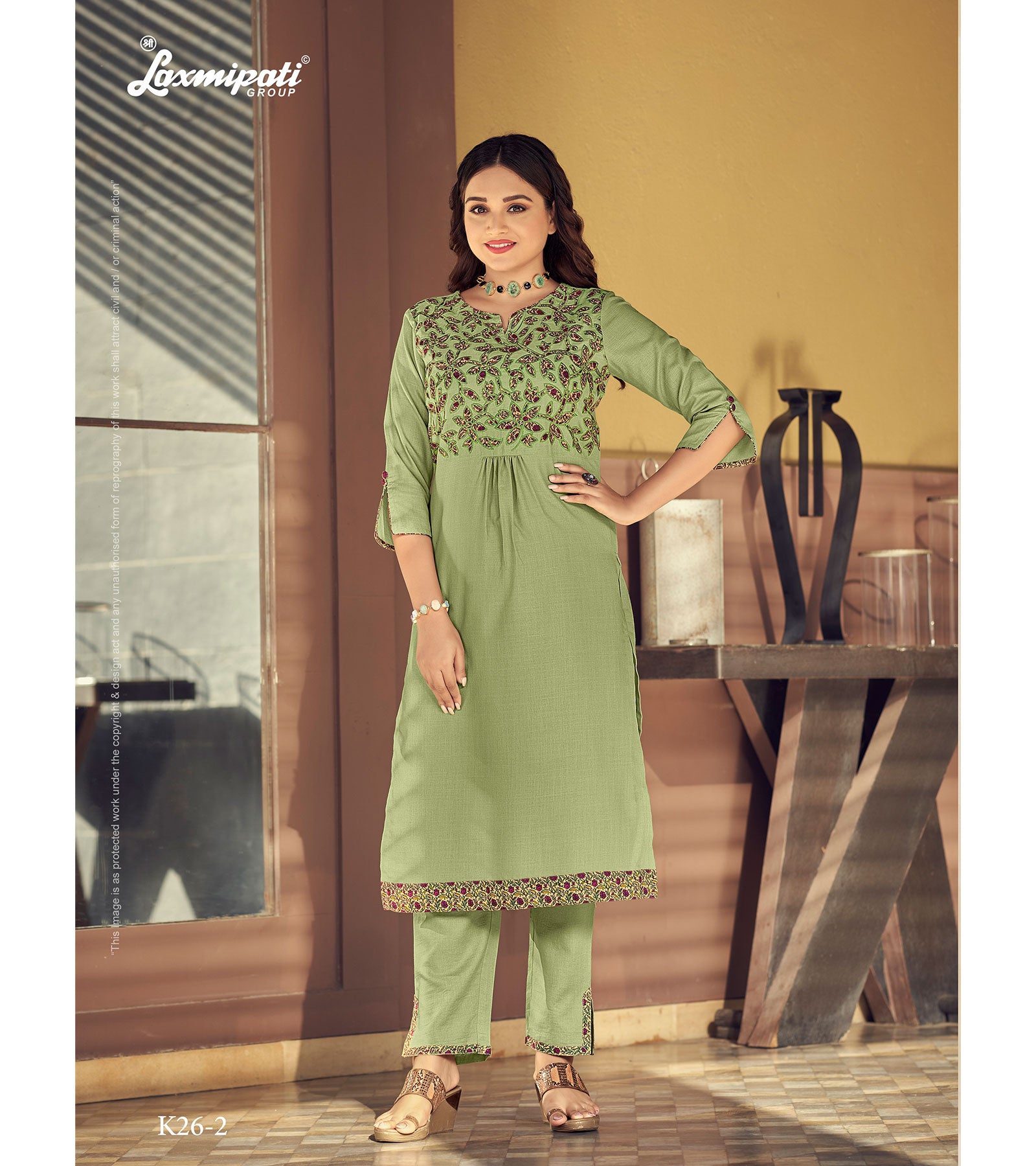 Laxmipati Misthi Vol.01 Spun Base Minty Kurti With Pant