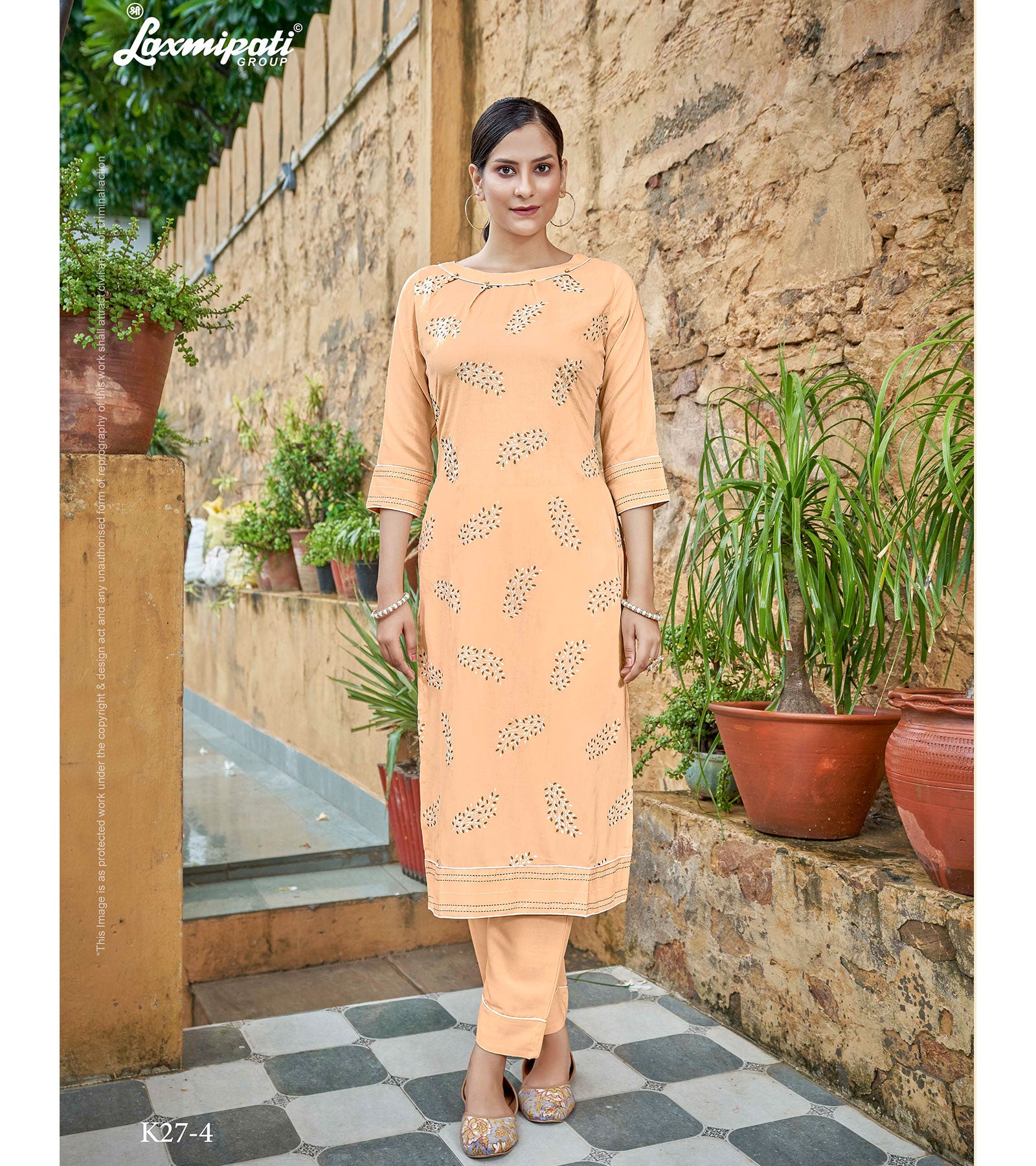 Laxmipati Gunnika Vol.1 Muslin Warm Beige Straight Cut Kurti With Pant