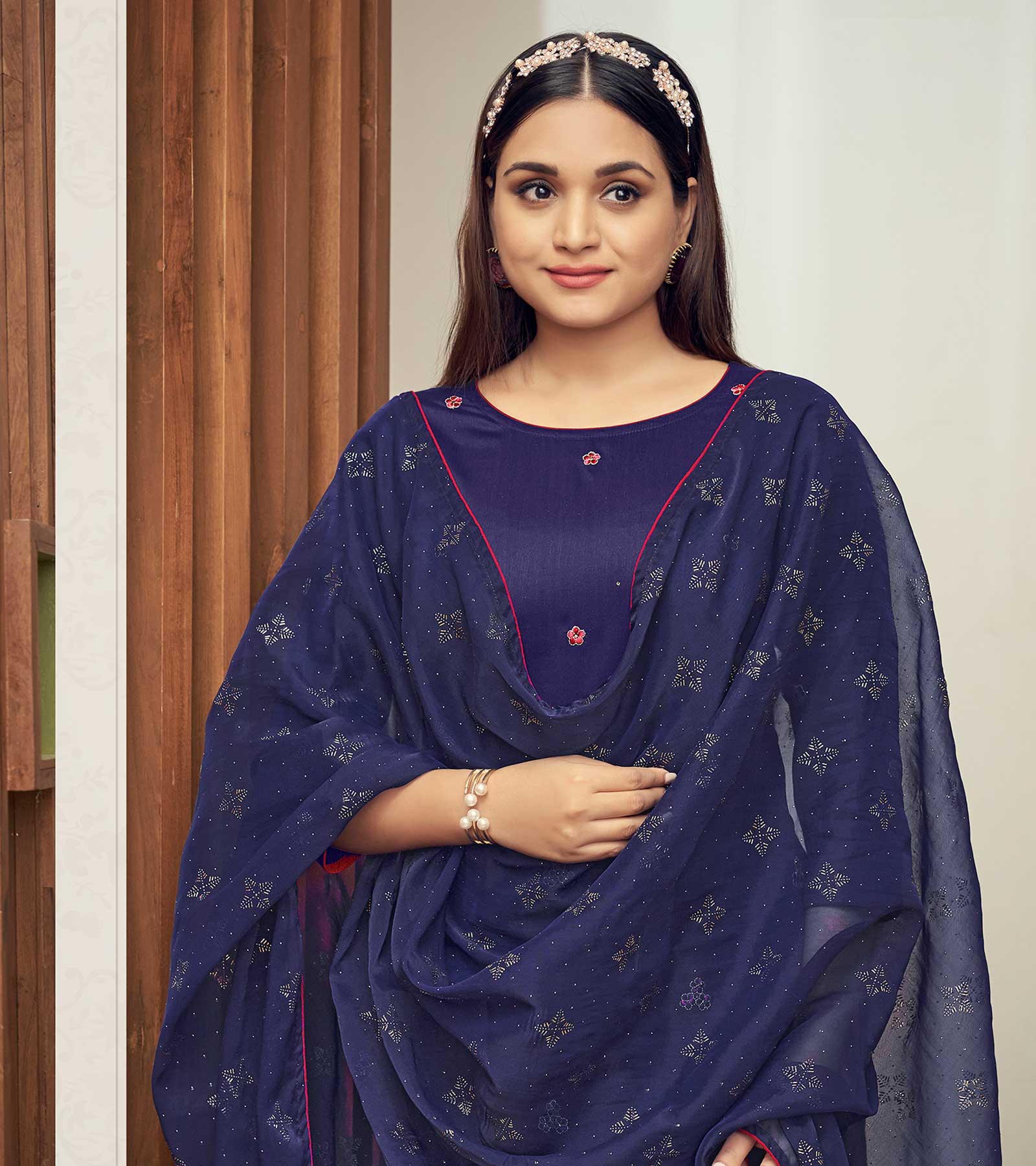 Laxmipati Cobalt Blue Straight Cut Kurti, Pant & Dupatta