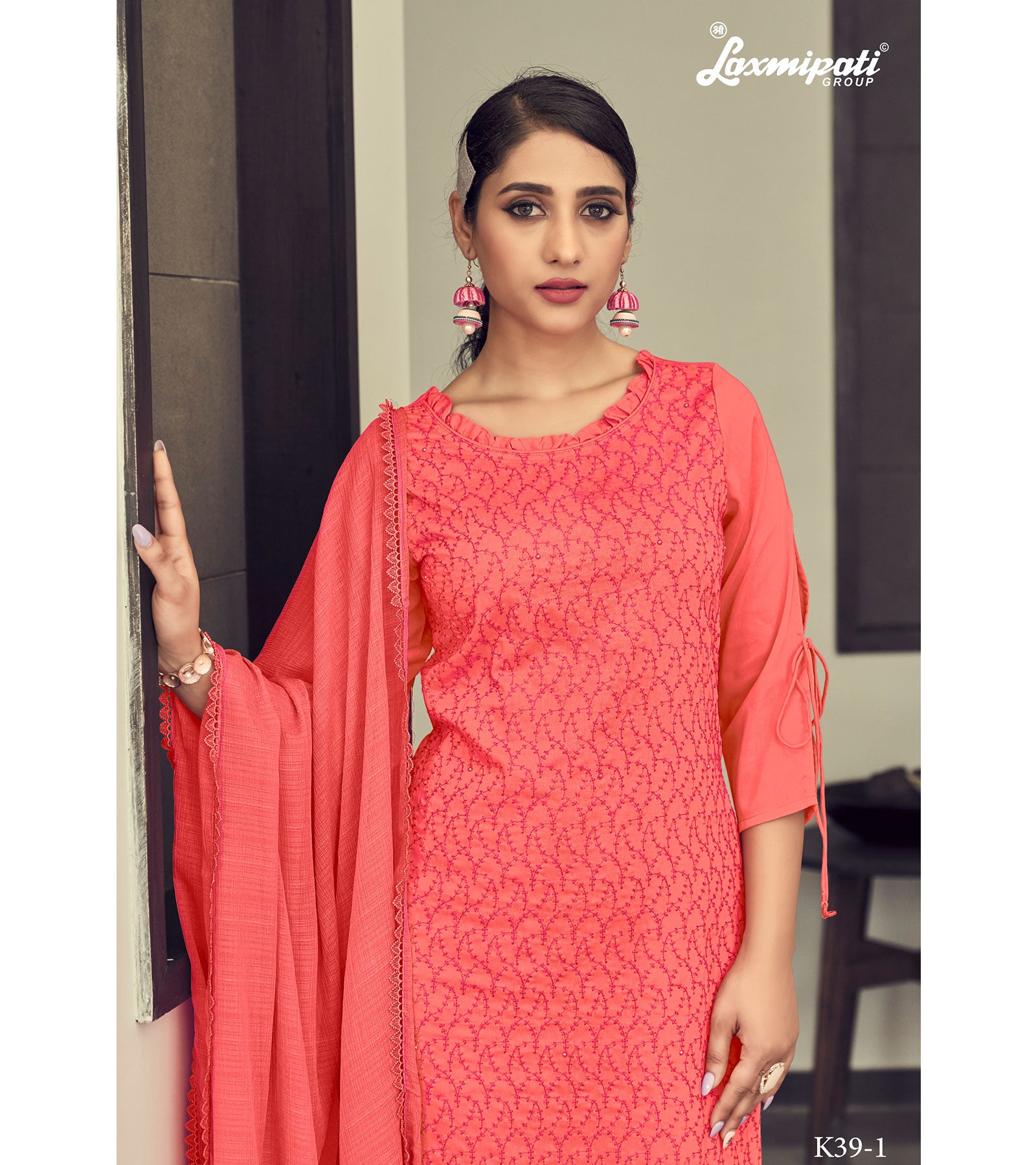 Laxmipati Vriteka Muslin Sunrise Orange Straight Cut Kurti With Pant & Dupatta