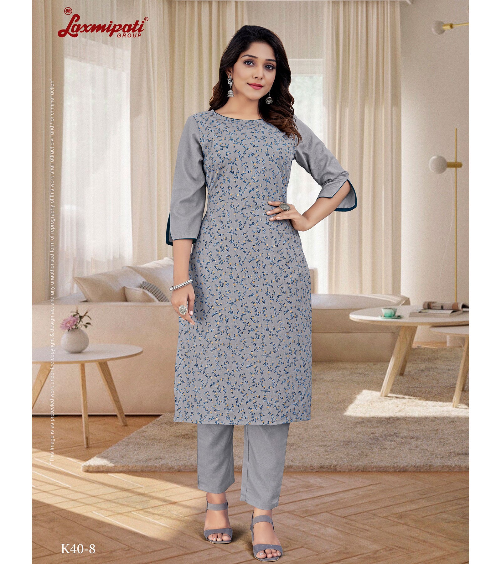 Laxmipati Parvathi Vol.2 Spun Base Fabric Deep Sea Straight Cut Kurti With Pant