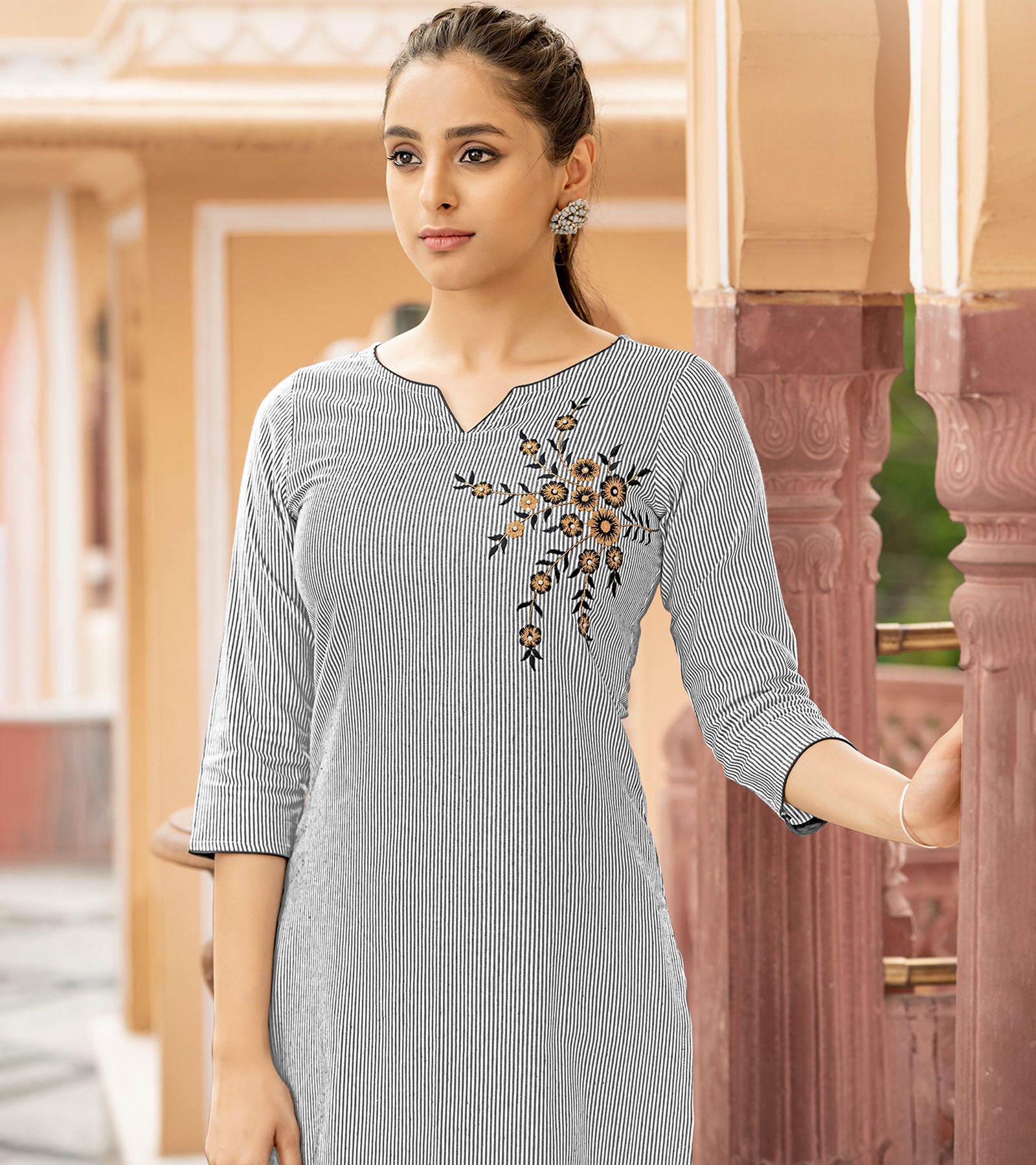Laxmipati Collage Cotton Night Black Straight Cut Kurti