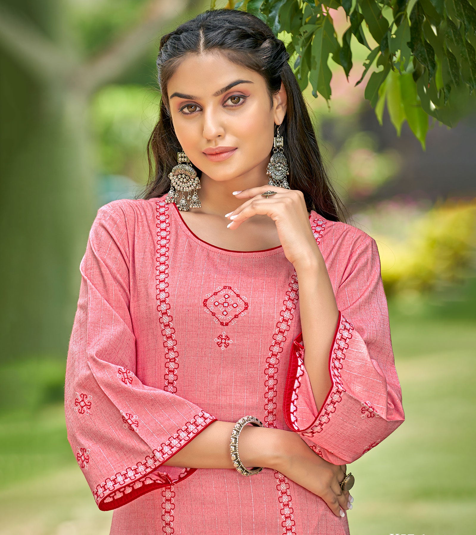 Laxmipati Gaurita Vol.1 Rayon Lurex Light Coral Straight Cut Kurti With Pant