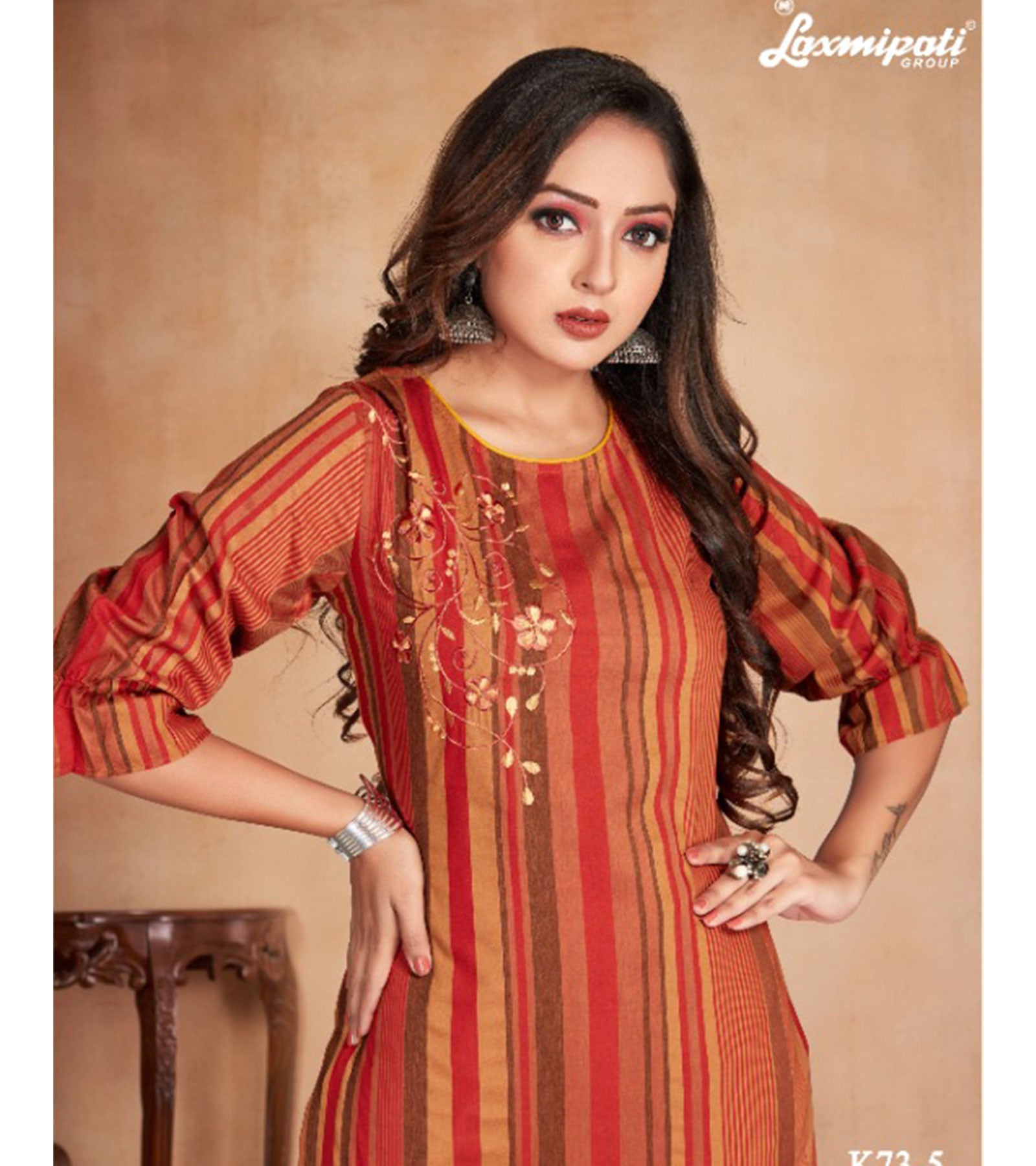 Laxmipati Anokhi Icloude Vermilion Straight Cut Kurti With Pant
