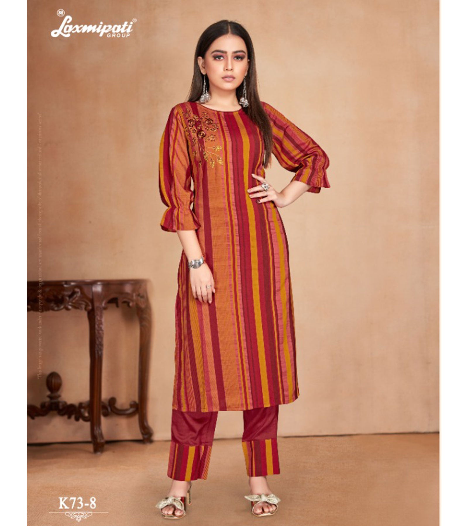 Laxmipati Anokhi Icloude Alizarin Straight Cut Kurti With Pant