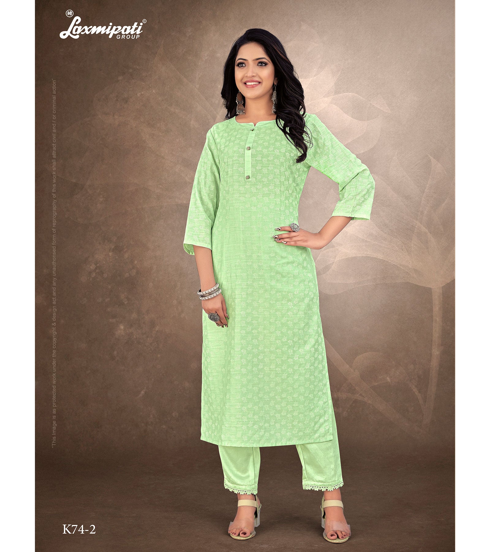 Laxmipati Trihsika Dola Satin Mint Green Straight Cut Kurti With Pant