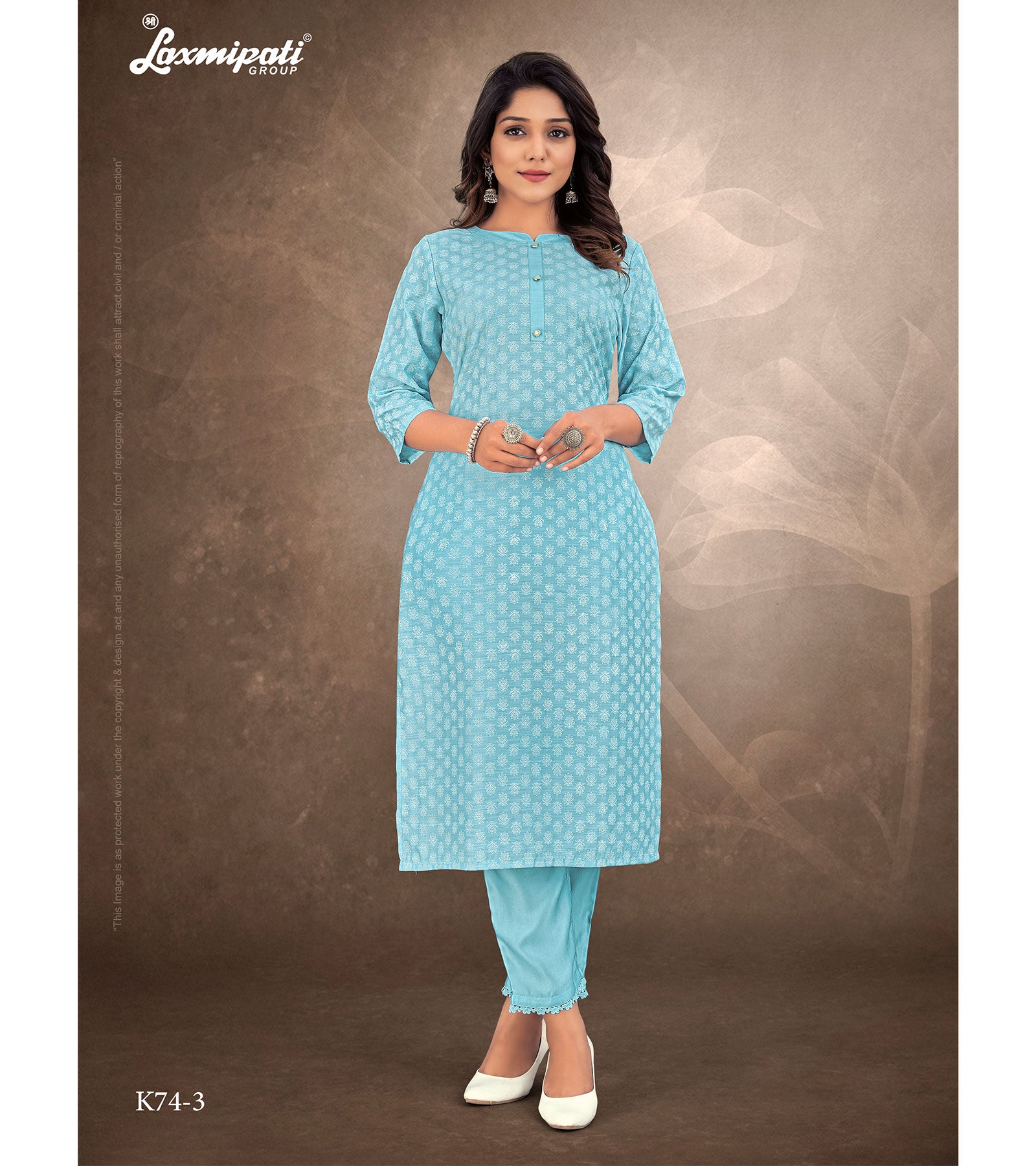 Laxmipati Trihsika Dola Satin Truquoise Straight Cut Kurti With Pant