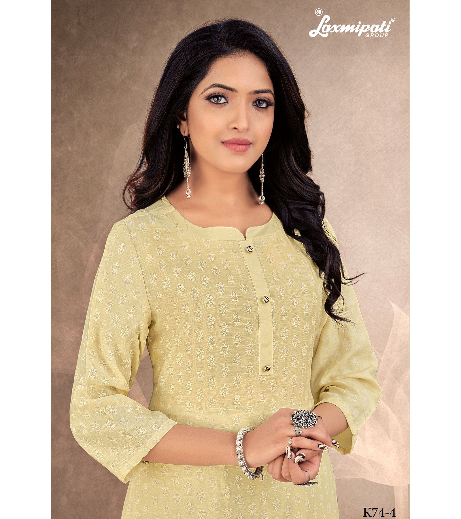 Laxmipati Trihsika Dola Satin Canary Yellow Straight Cut Kurti With Pant